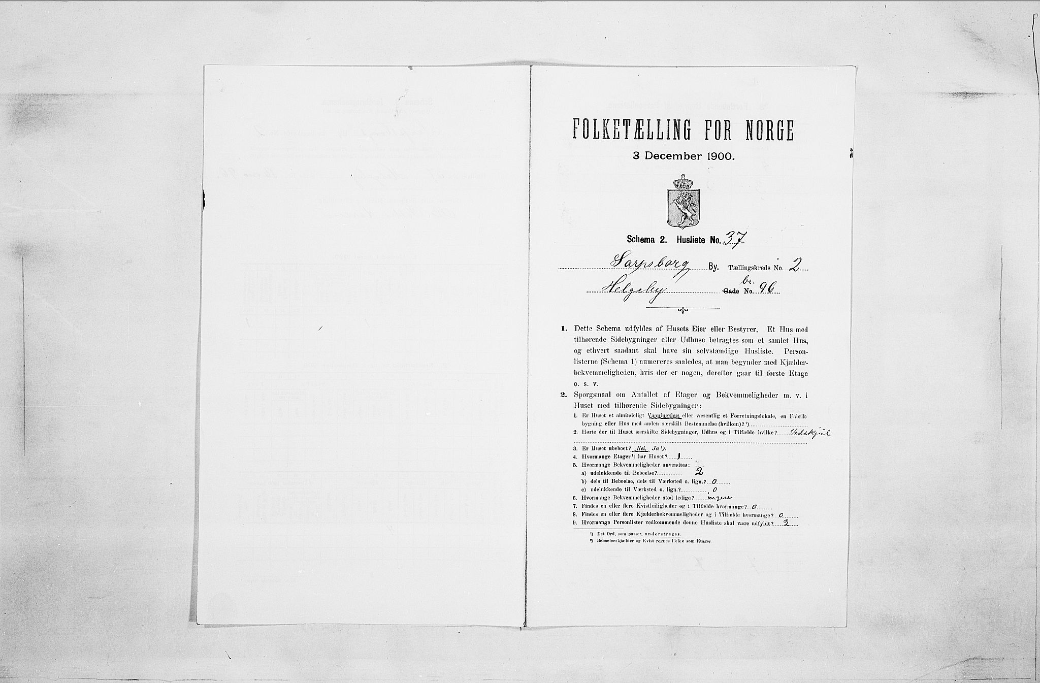 SAO, Folketelling 1900 for 0102 Sarpsborg kjøpstad, 1900