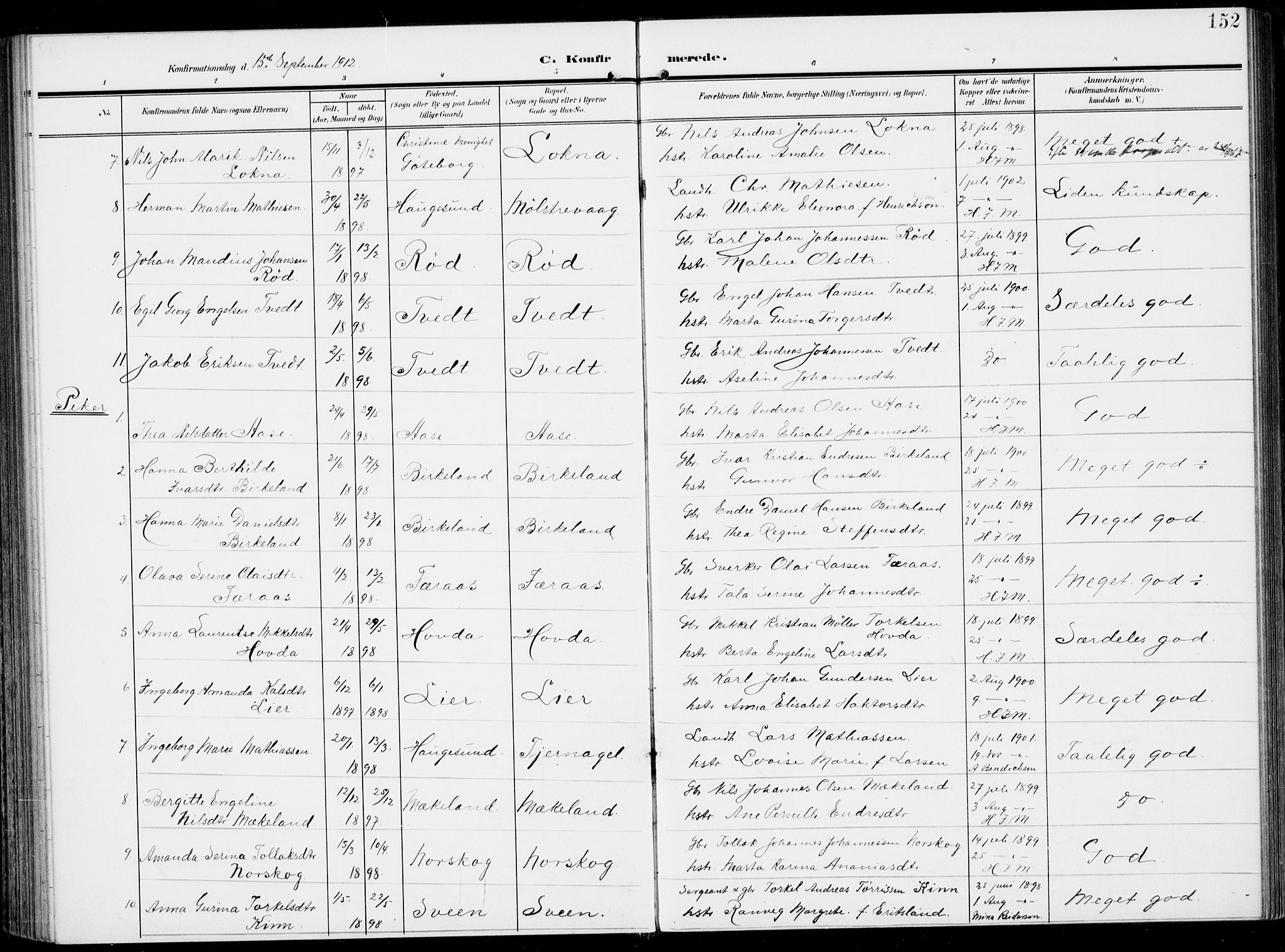 Sveio Sokneprestembete, AV/SAB-A-78501/H/Haa: Ministerialbok nr. B  4, 1906-1919, s. 152