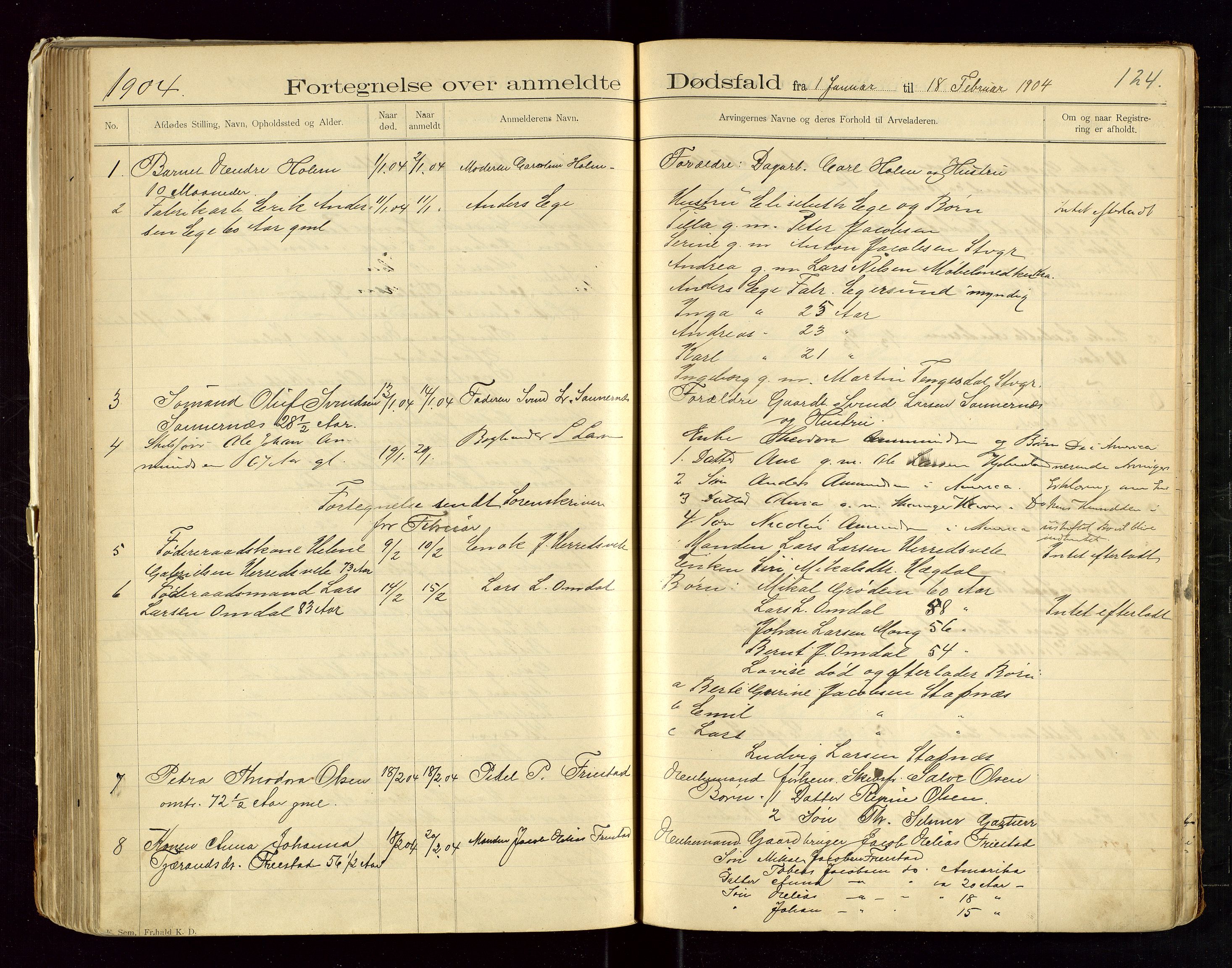 Eigersund lensmannskontor, SAST/A-100171/Gga/L0004: "Dødsfalds-Protokol" m/alfabetisk navneregister, 1895-1905, s. 124