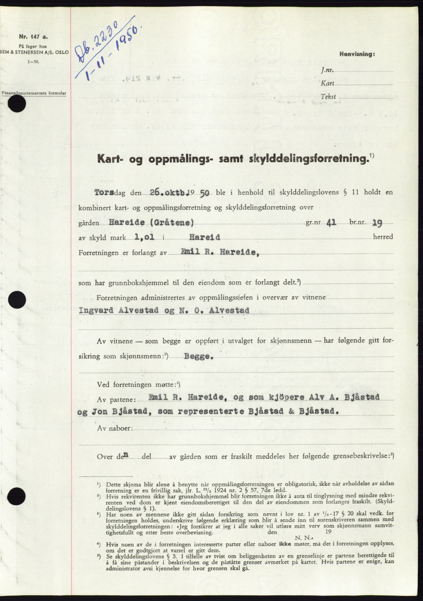 Søre Sunnmøre sorenskriveri, SAT/A-4122/1/2/2C/L0088: Pantebok nr. 14A, 1950-1951, Dagboknr: 2230/1950