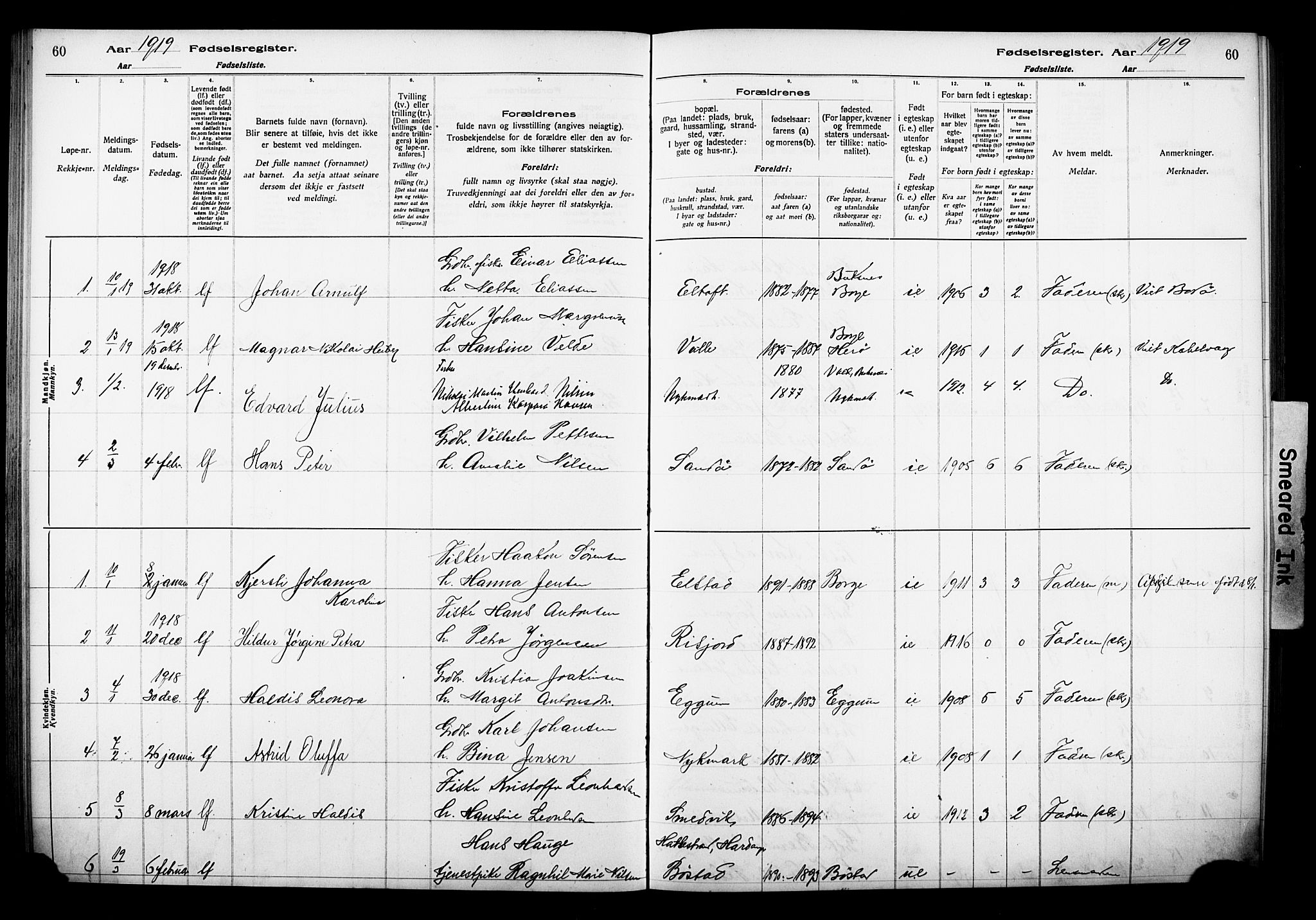 Ministerialprotokoller, klokkerbøker og fødselsregistre - Nordland, AV/SAT-A-1459/880/L1145: Fødselsregister nr. 880.II.4.1, 1916-1929, s. 60