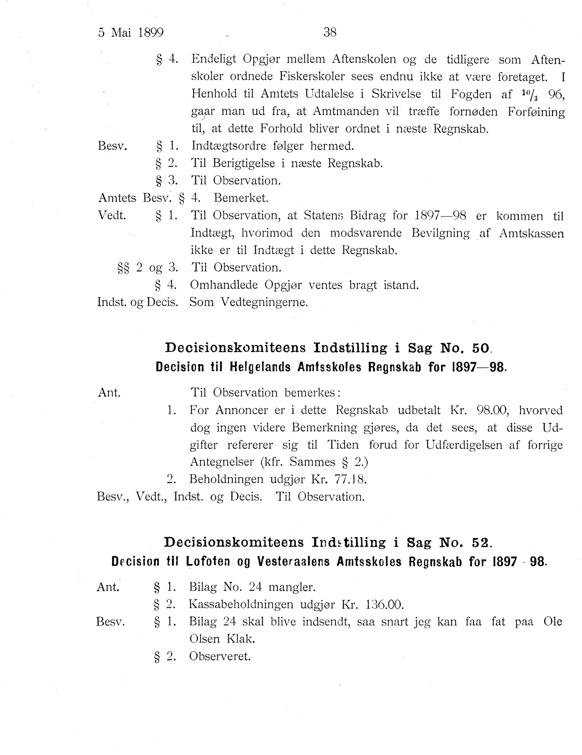 Nordland Fylkeskommune. Fylkestinget, AIN/NFK-17/176/A/Ac/L0022: Fylkestingsforhandlinger 1899, 1899