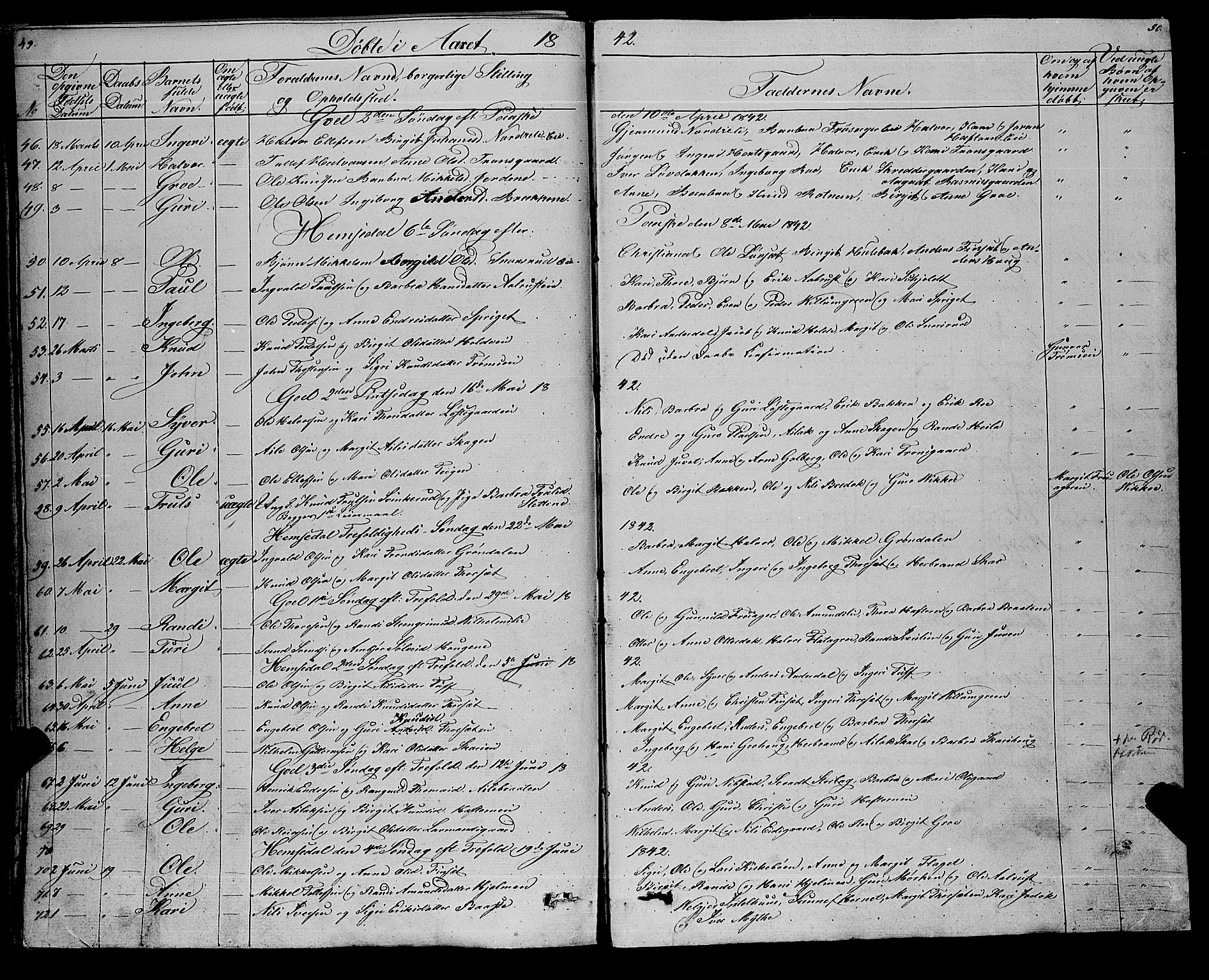 Gol kirkebøker, AV/SAKO-A-226/F/Fa/L0002: Ministerialbok nr. I 2, 1837-1863, s. 49-50