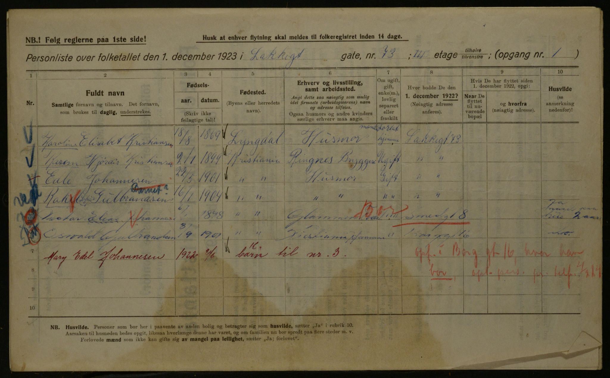 OBA, Kommunal folketelling 1.12.1923 for Kristiania, 1923, s. 62393