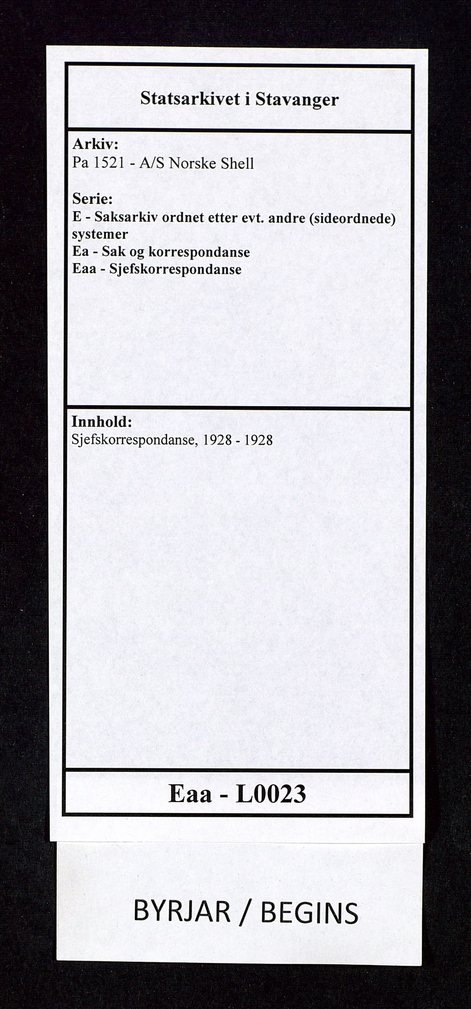 Pa 1521 - A/S Norske Shell, AV/SAST-A-101915/E/Ea/Eaa/L0023: Sjefskorrespondanse, 1928, s. 1