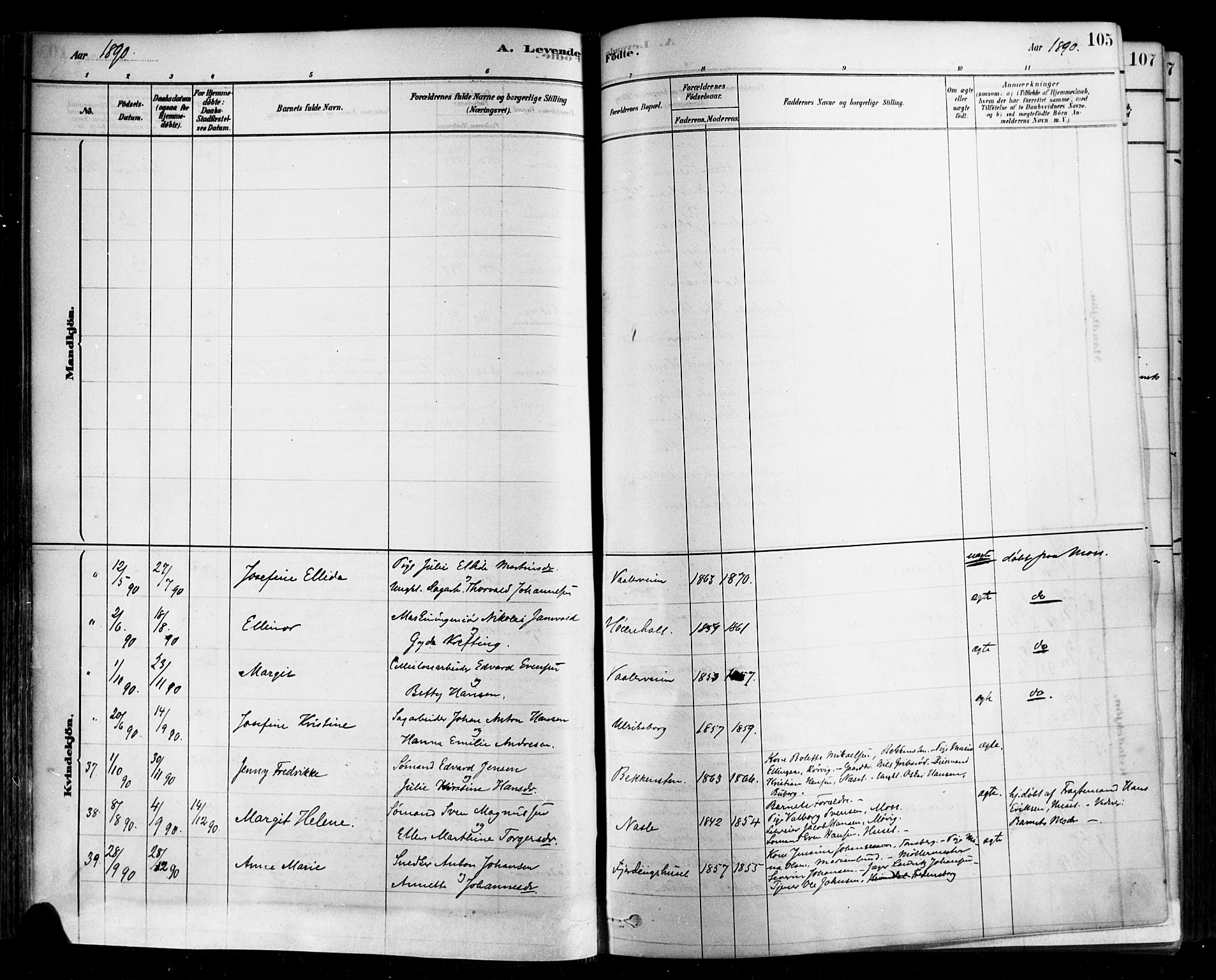 Rygge prestekontor Kirkebøker, AV/SAO-A-10084b/F/Fa/L0007: Ministerialbok nr. 7, 1878-1904, s. 105