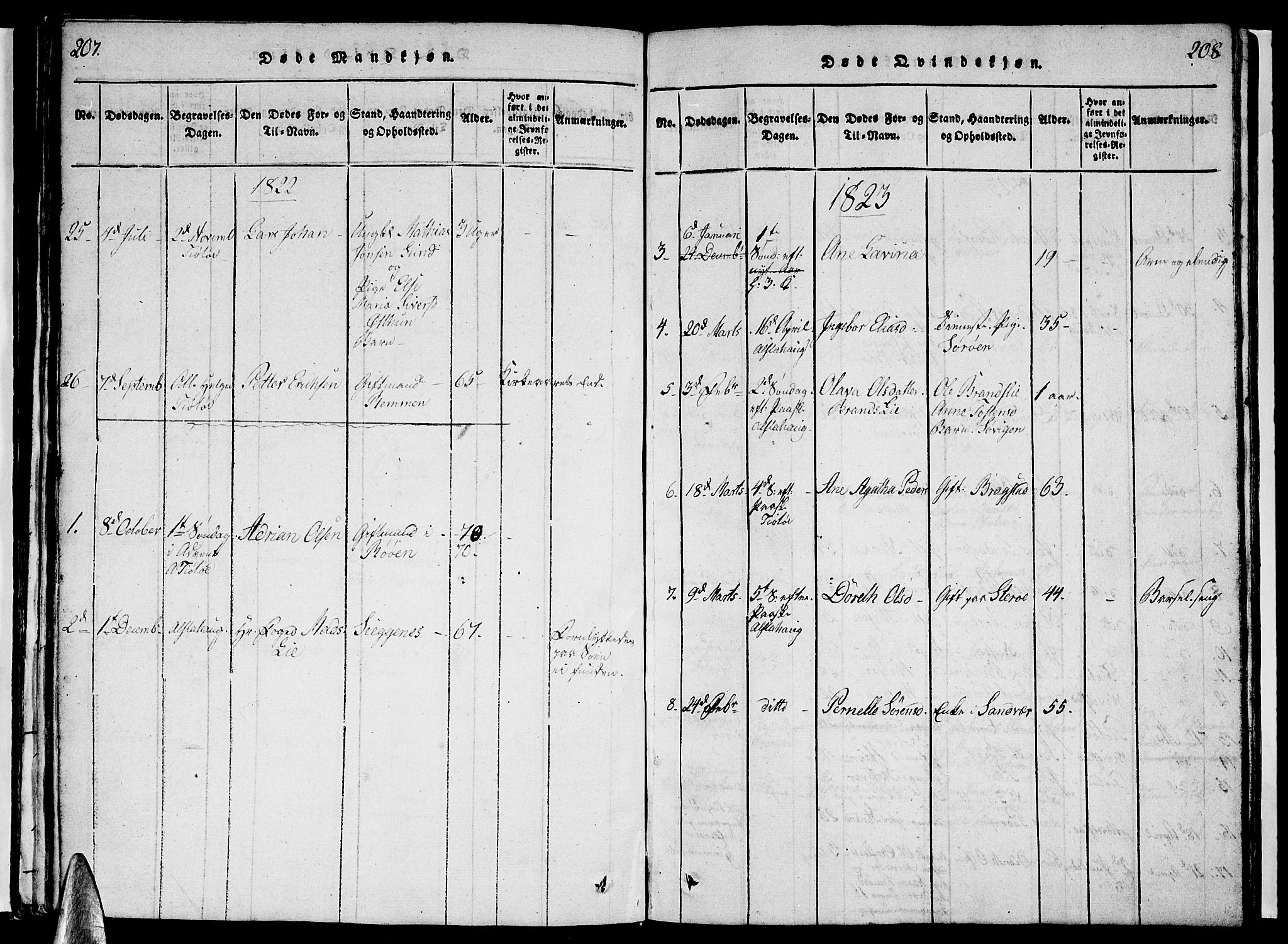 Ministerialprotokoller, klokkerbøker og fødselsregistre - Nordland, AV/SAT-A-1459/830/L0457: Klokkerbok nr. 830C01 /1, 1820-1842, s. 207-208