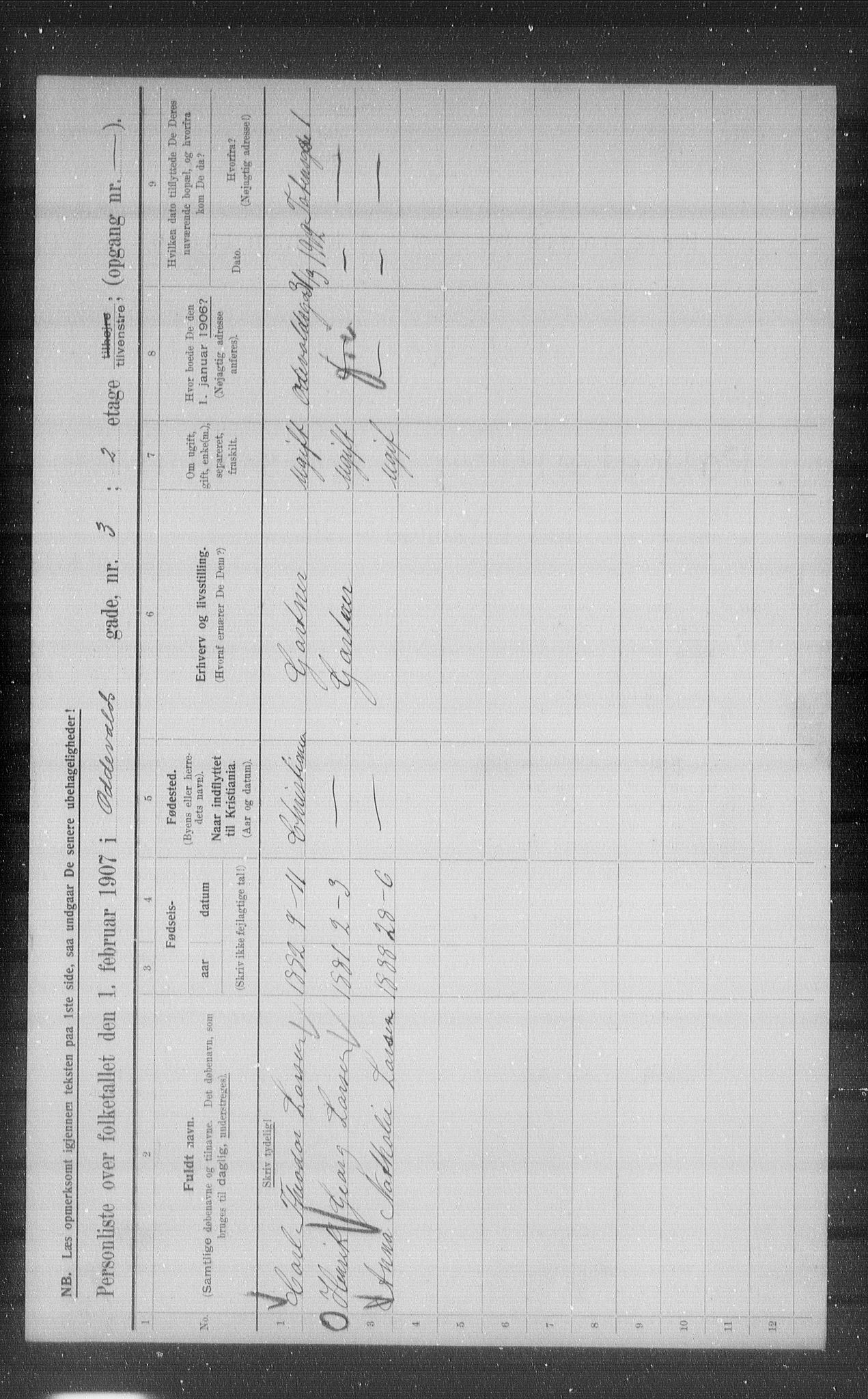 OBA, Kommunal folketelling 1.2.1907 for Kristiania kjøpstad, 1907, s. 38196