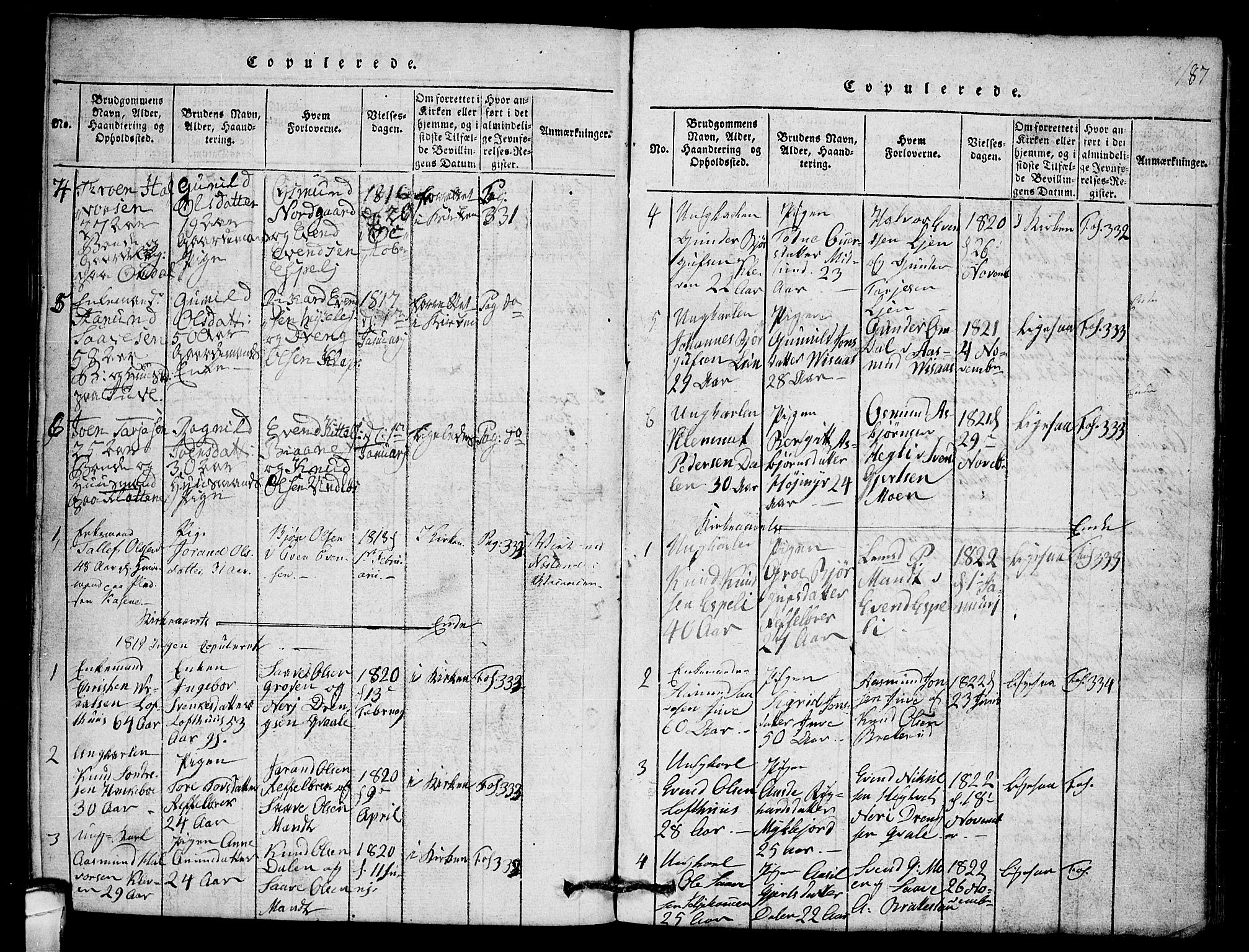 Lårdal kirkebøker, AV/SAKO-A-284/G/Gb/L0001: Klokkerbok nr. II 1, 1815-1865, s. 187