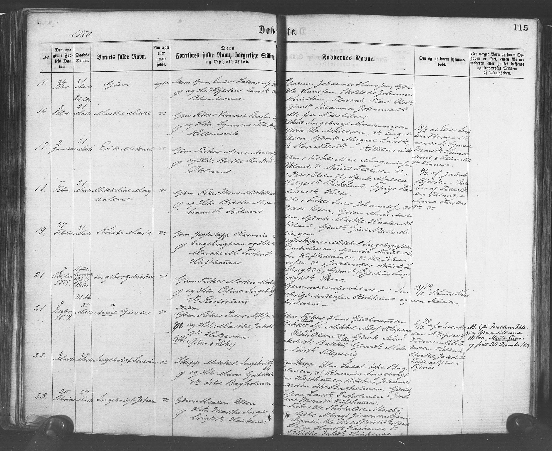 Sund sokneprestembete, AV/SAB-A-99930: Ministerialbok nr. A 15, 1867-1881, s. 115