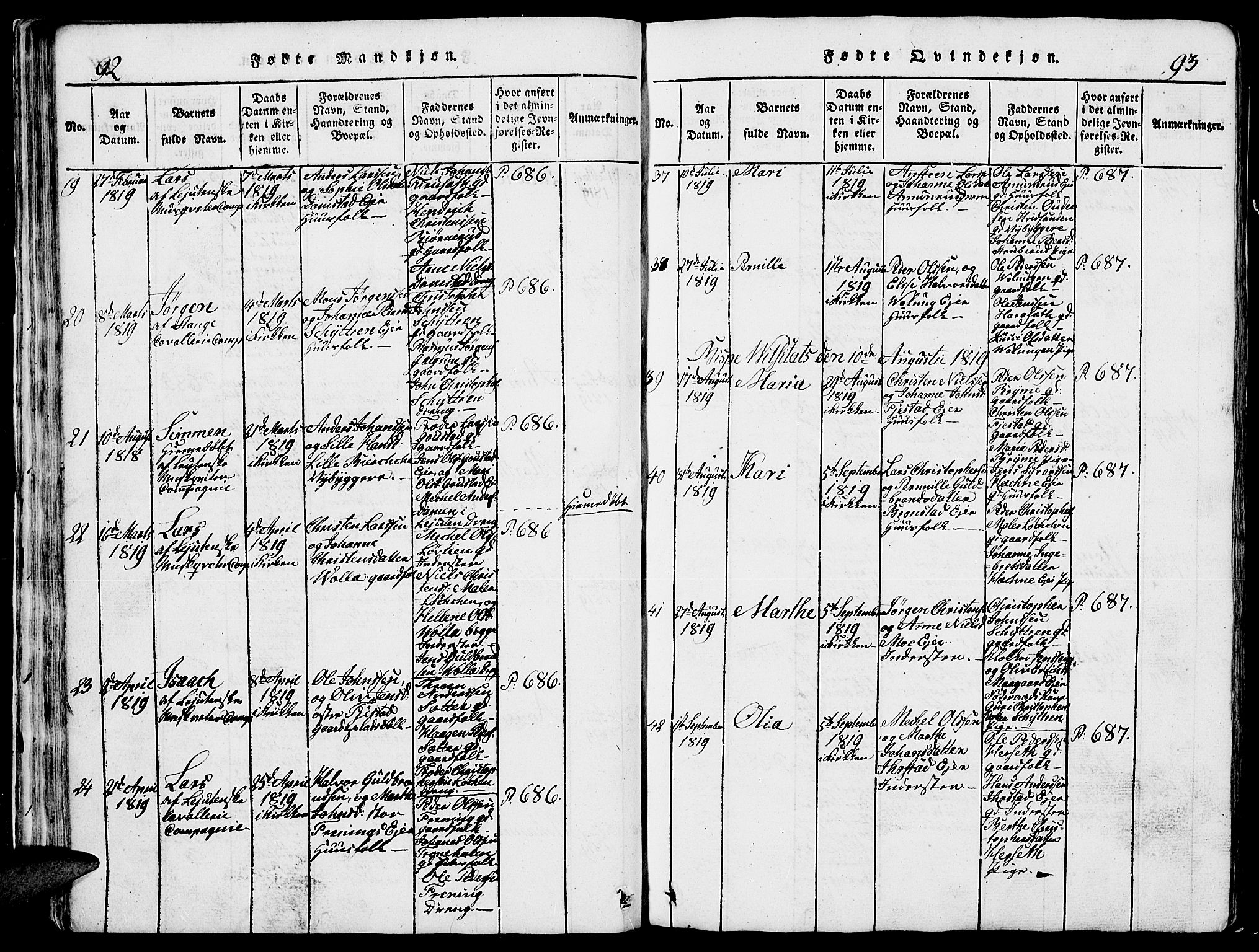 Romedal prestekontor, AV/SAH-PREST-004/L/L0005: Klokkerbok nr. 5, 1814-1829, s. 92-93