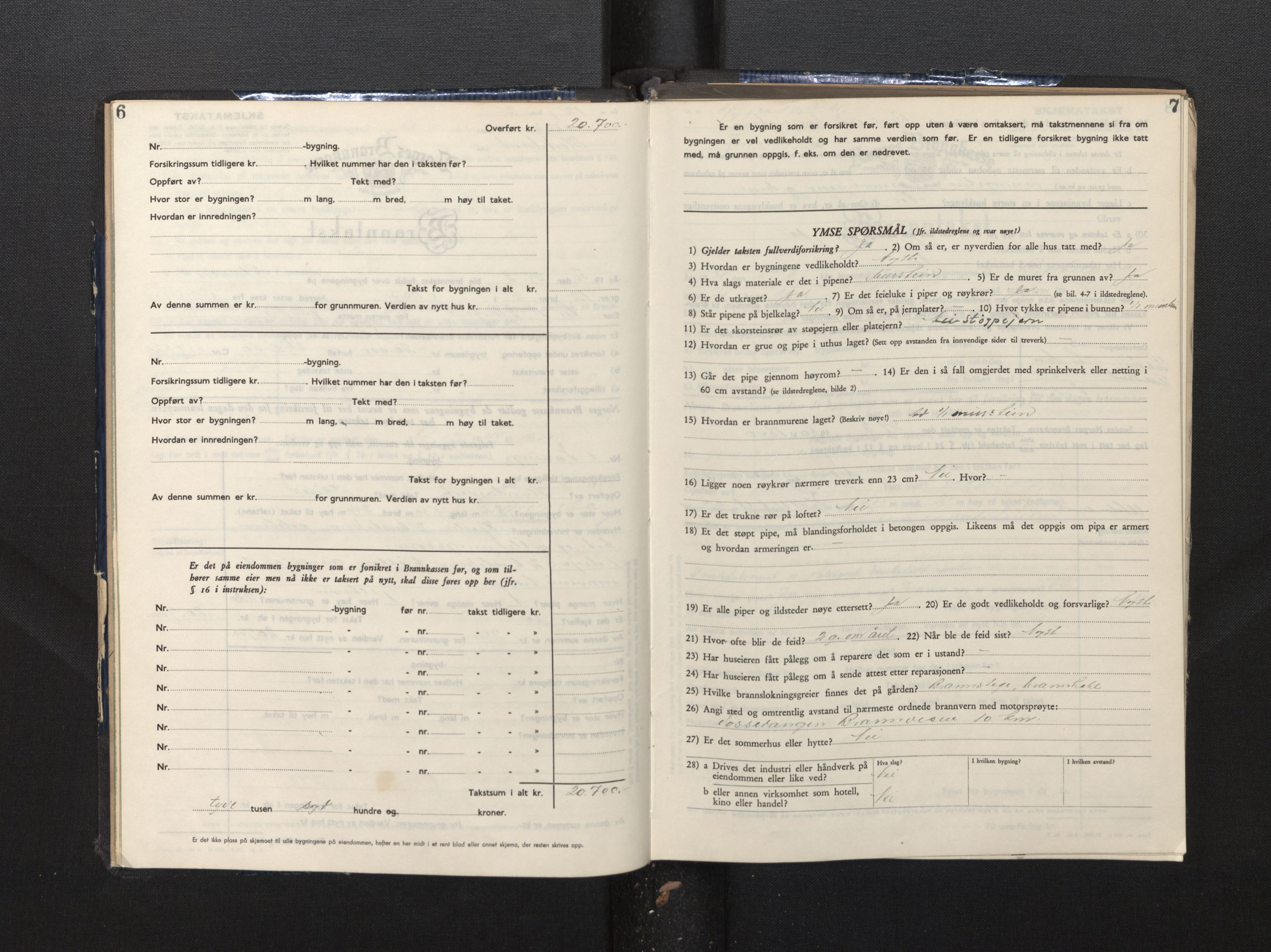 Lensmannen i Voss, AV/SAB-A-35801/0012/L0009: Branntakstprotokoll, skjematakst, 1949-1955, s. 6-7