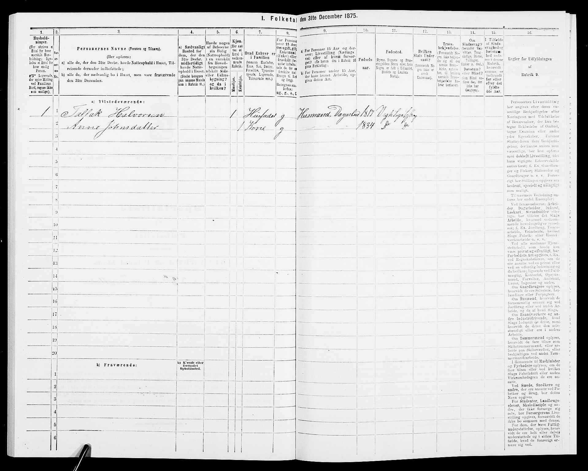 SAK, Folketelling 1875 for 0911P Gjerstad prestegjeld, 1875, s. 1277