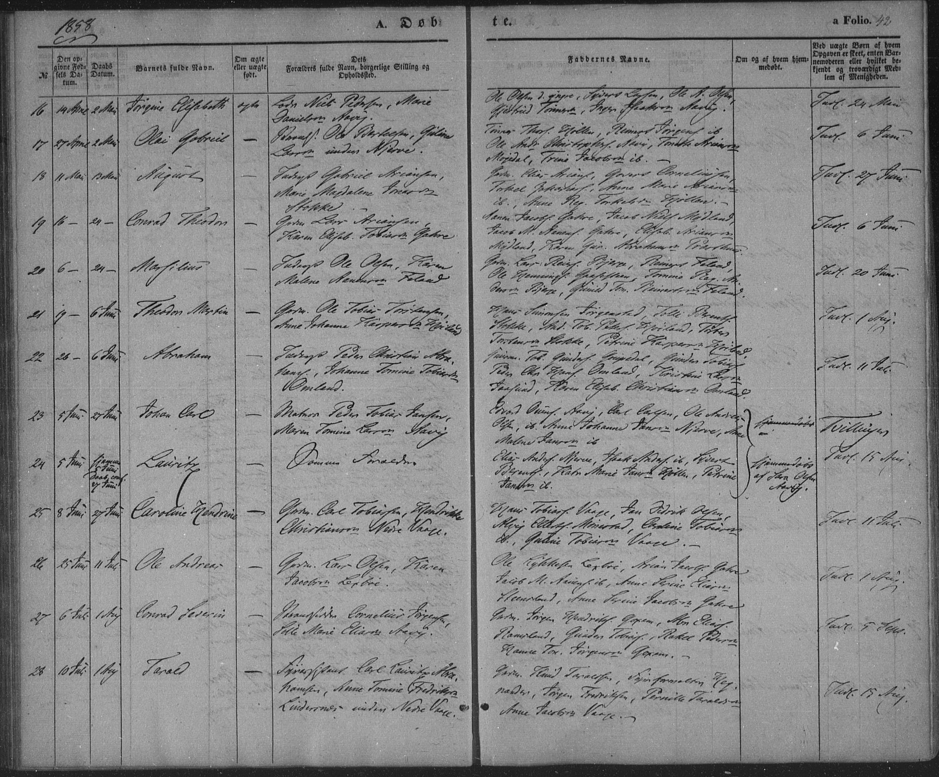 Sør-Audnedal sokneprestkontor, AV/SAK-1111-0039/F/Fa/Faa/L0002: Ministerialbok nr. A 2, 1848-1867, s. 42