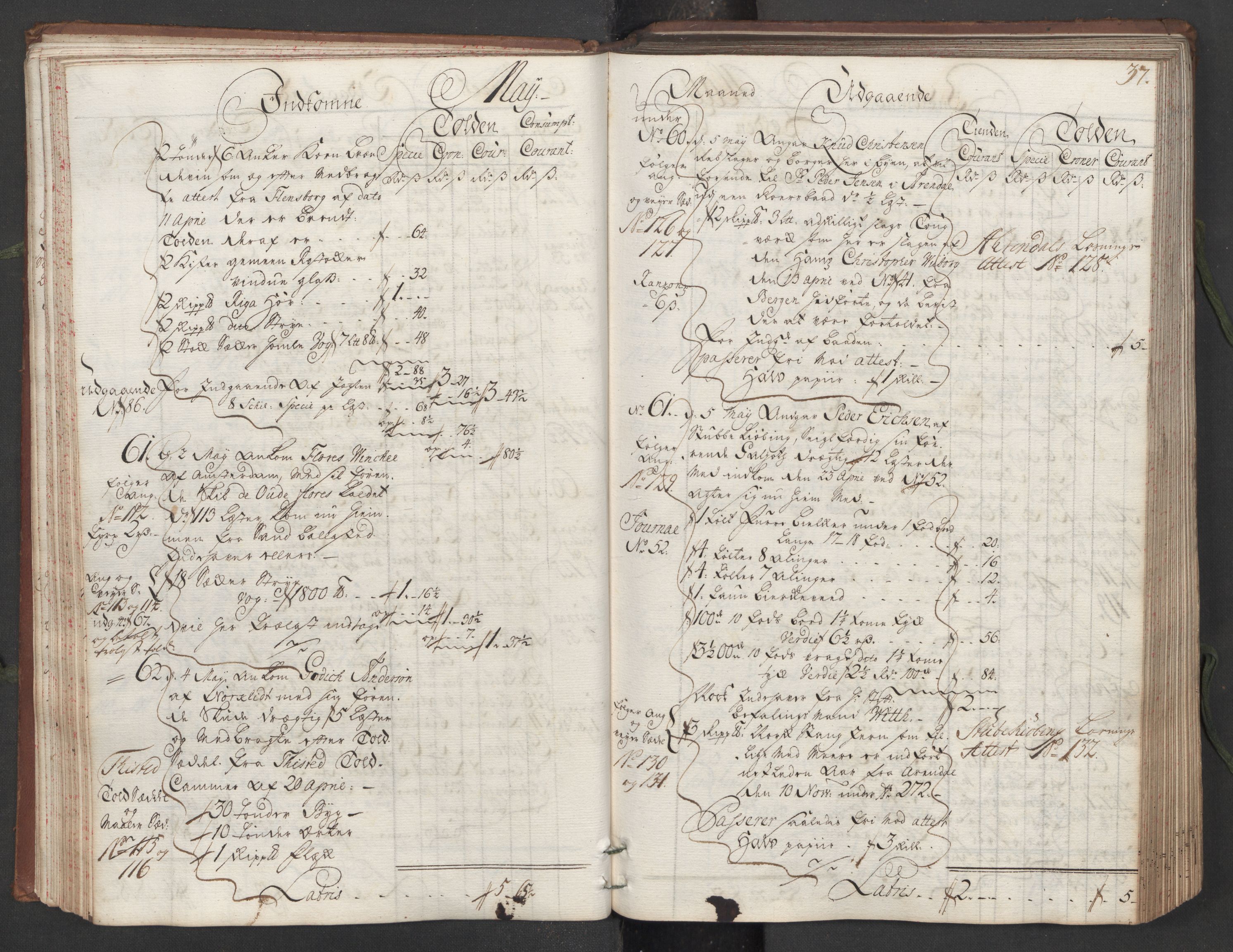 Generaltollkammeret, tollregnskaper, AV/RA-EA-5490/R16/L0013/0001: Tollregnskaper Kristiansand / Hovedtollbok, 1733, s. 36b-37a