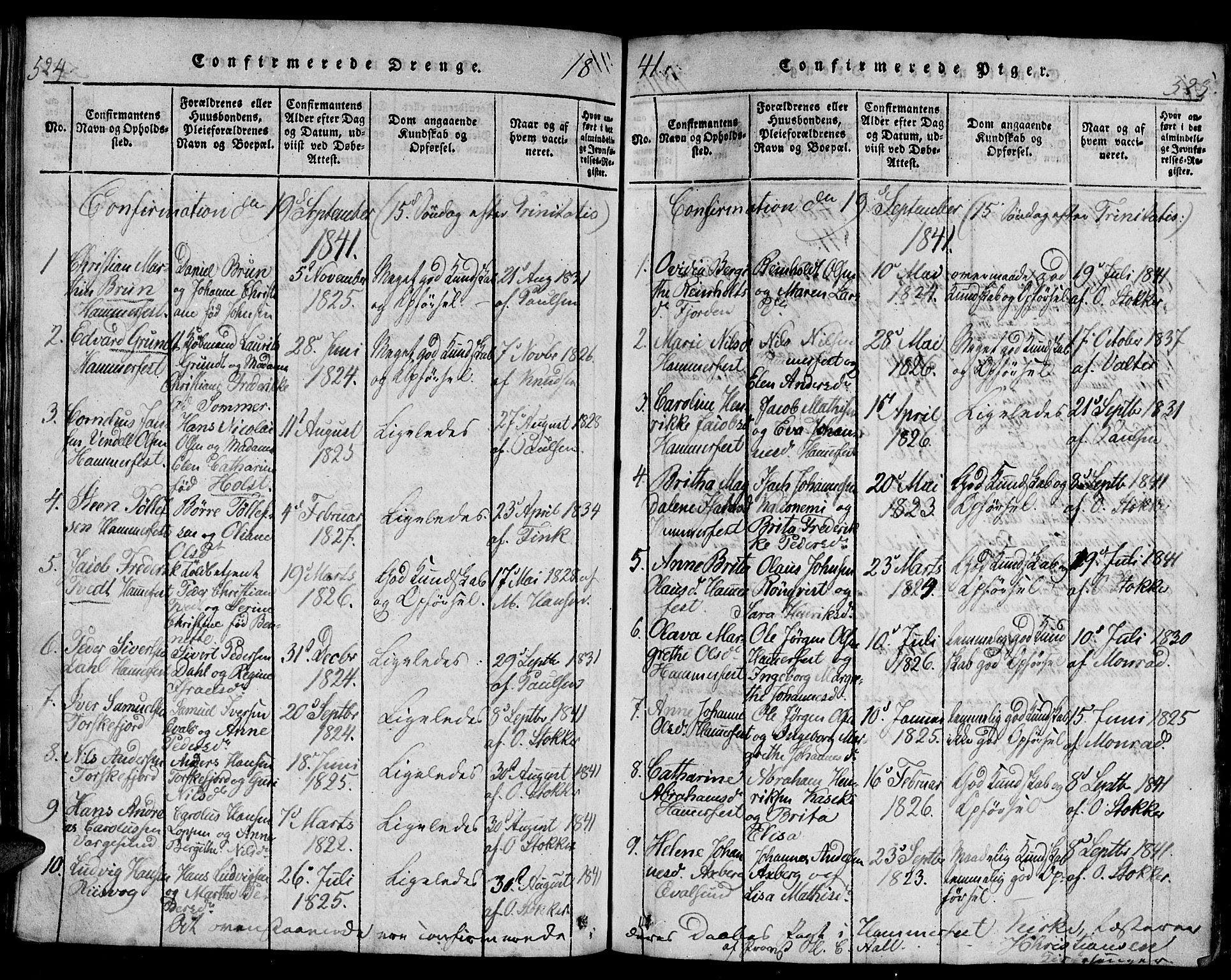 Hammerfest sokneprestkontor, AV/SATØ-S-1347/H/Hb/L0001.klokk: Klokkerbok nr. 1, 1822-1850, s. 524-525