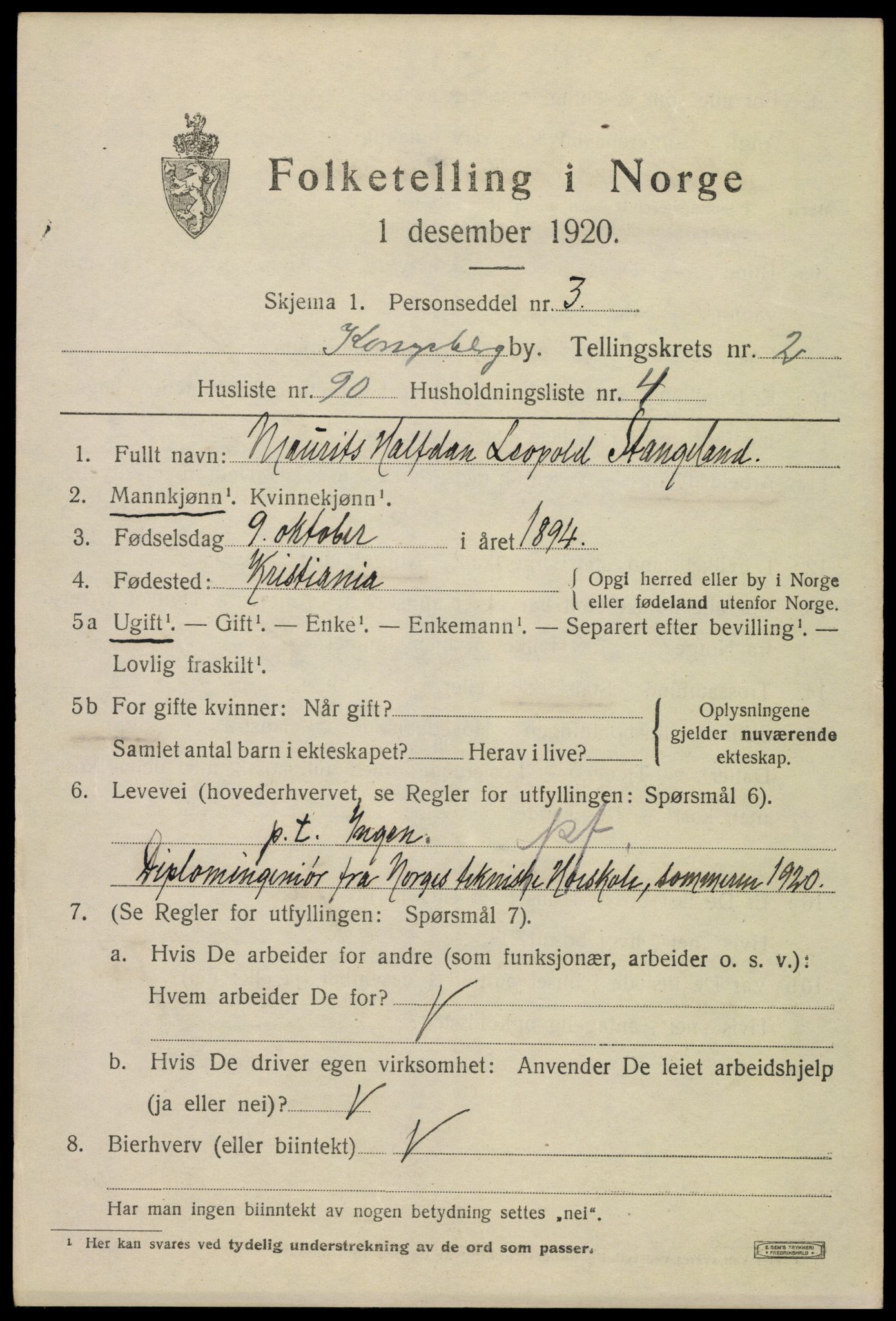 SAKO, Folketelling 1920 for 0604 Kongsberg kjøpstad, 1920, s. 7962