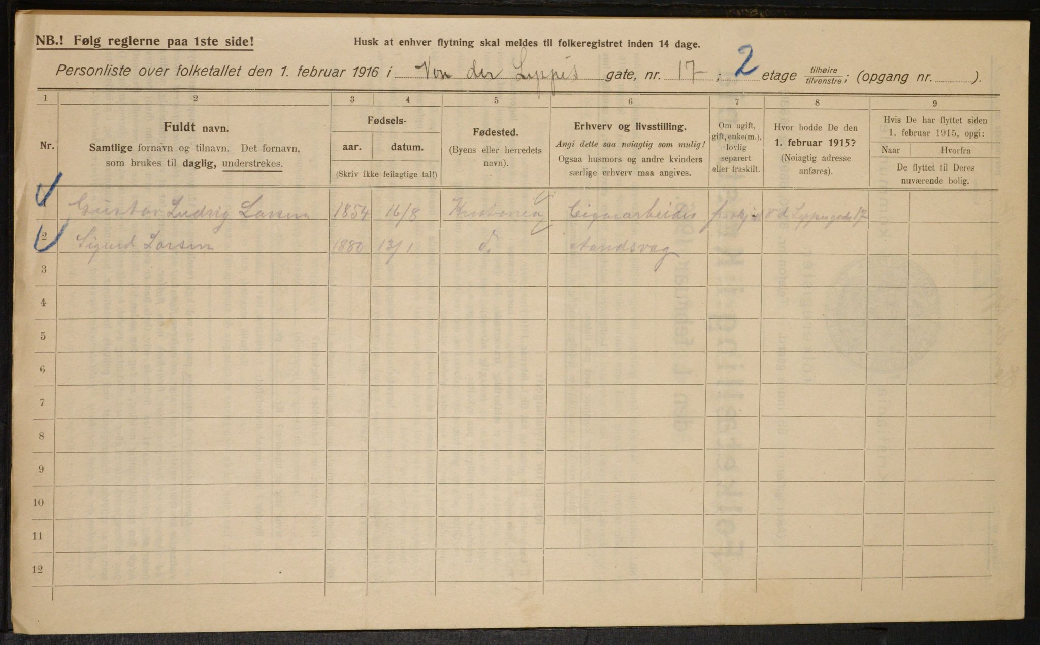 OBA, Kommunal folketelling 1.2.1916 for Kristiania, 1916, s. 129047