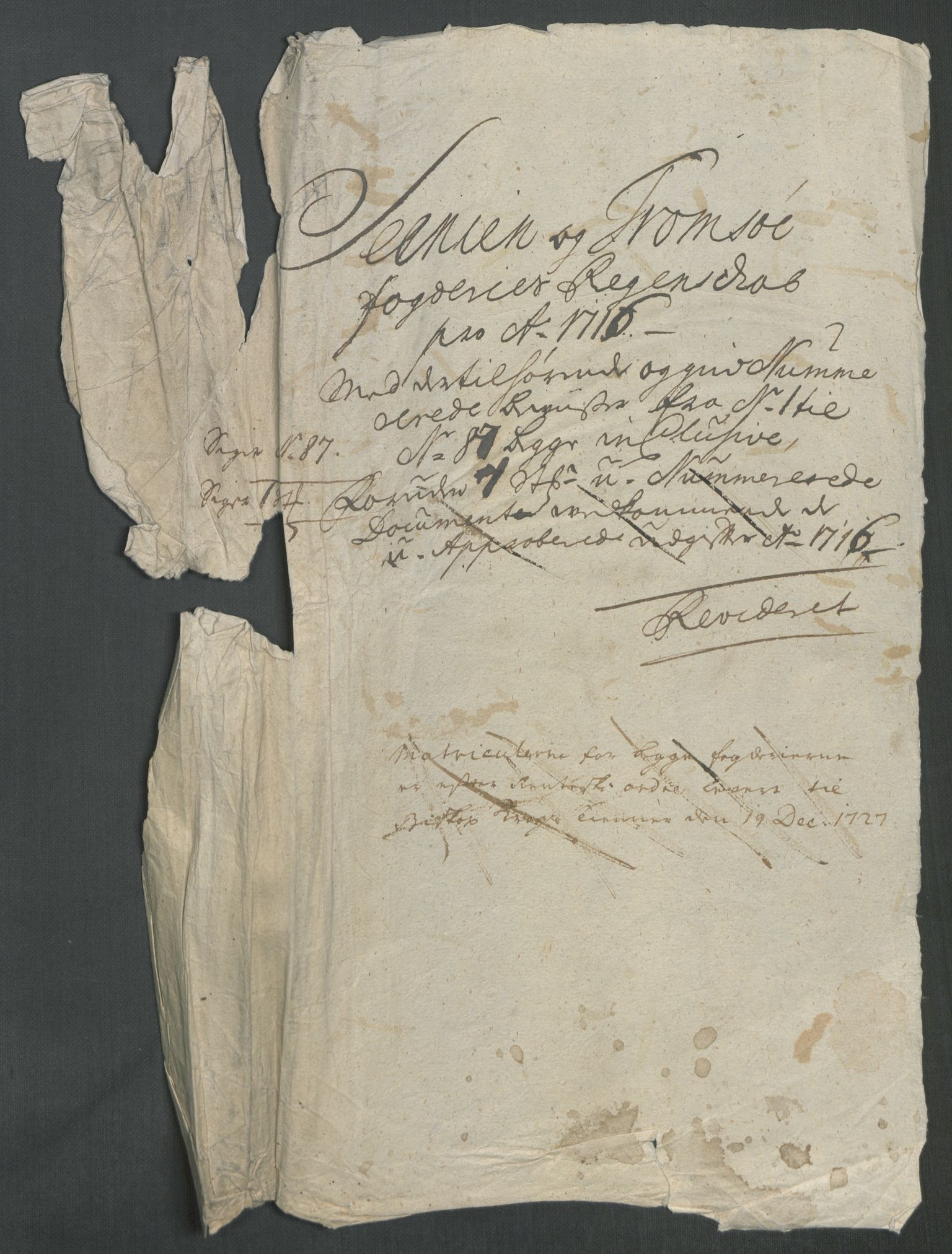 Rentekammeret inntil 1814, Reviderte regnskaper, Fogderegnskap, AV/RA-EA-4092/R68/L4762: Fogderegnskap Senja og Troms, 1716, s. 3