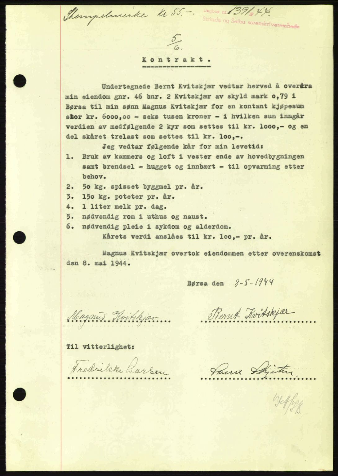 Strinda og Selbu sorenskriveri, SAT/A-0015/2/2C: Pantebok nr. A9, 1944-1945, Dagboknr: 1391/1944