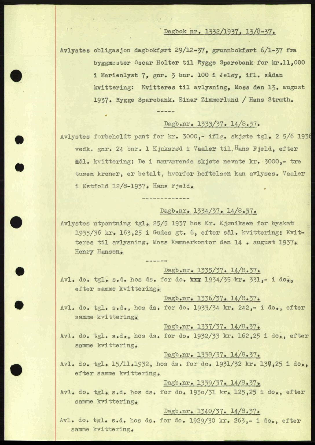 Moss sorenskriveri, SAO/A-10168: Pantebok nr. B3, 1937-1937, Dagboknr: 1332/1937
