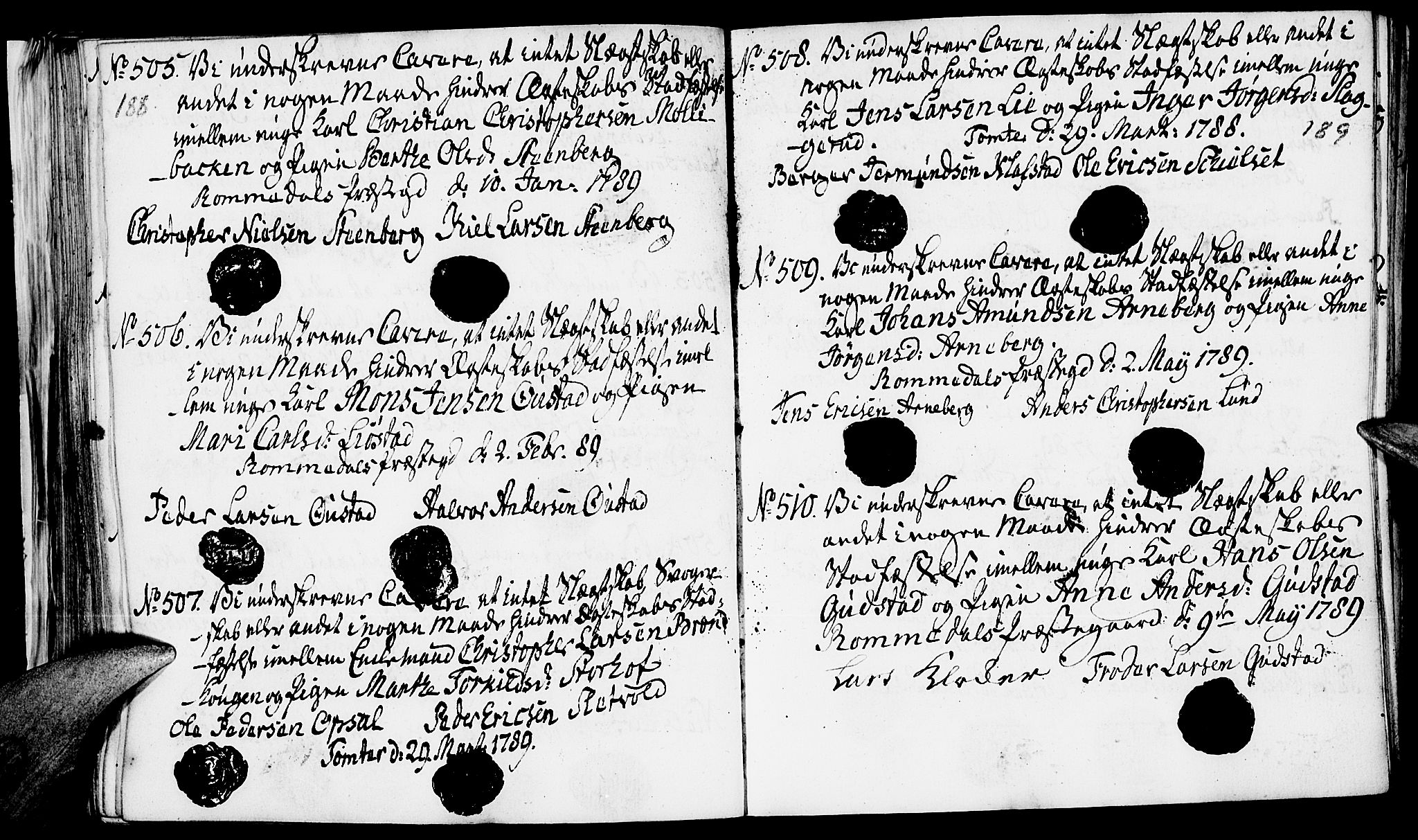 Romedal prestekontor, AV/SAH-PREST-004/I/L0001: Forlovererklæringer nr. 1, 1762-1802, s. 188-189