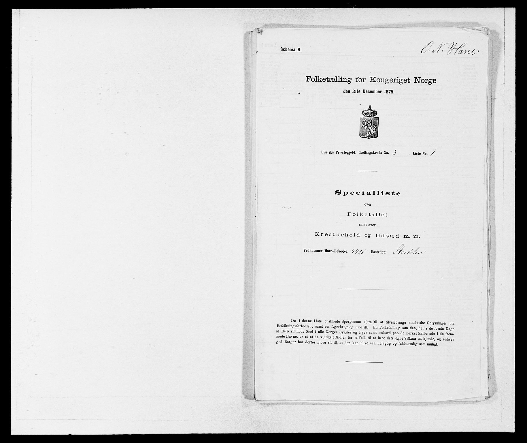 SAB, Folketelling 1875 for 1251P Bruvik prestegjeld, 1875, s. 195