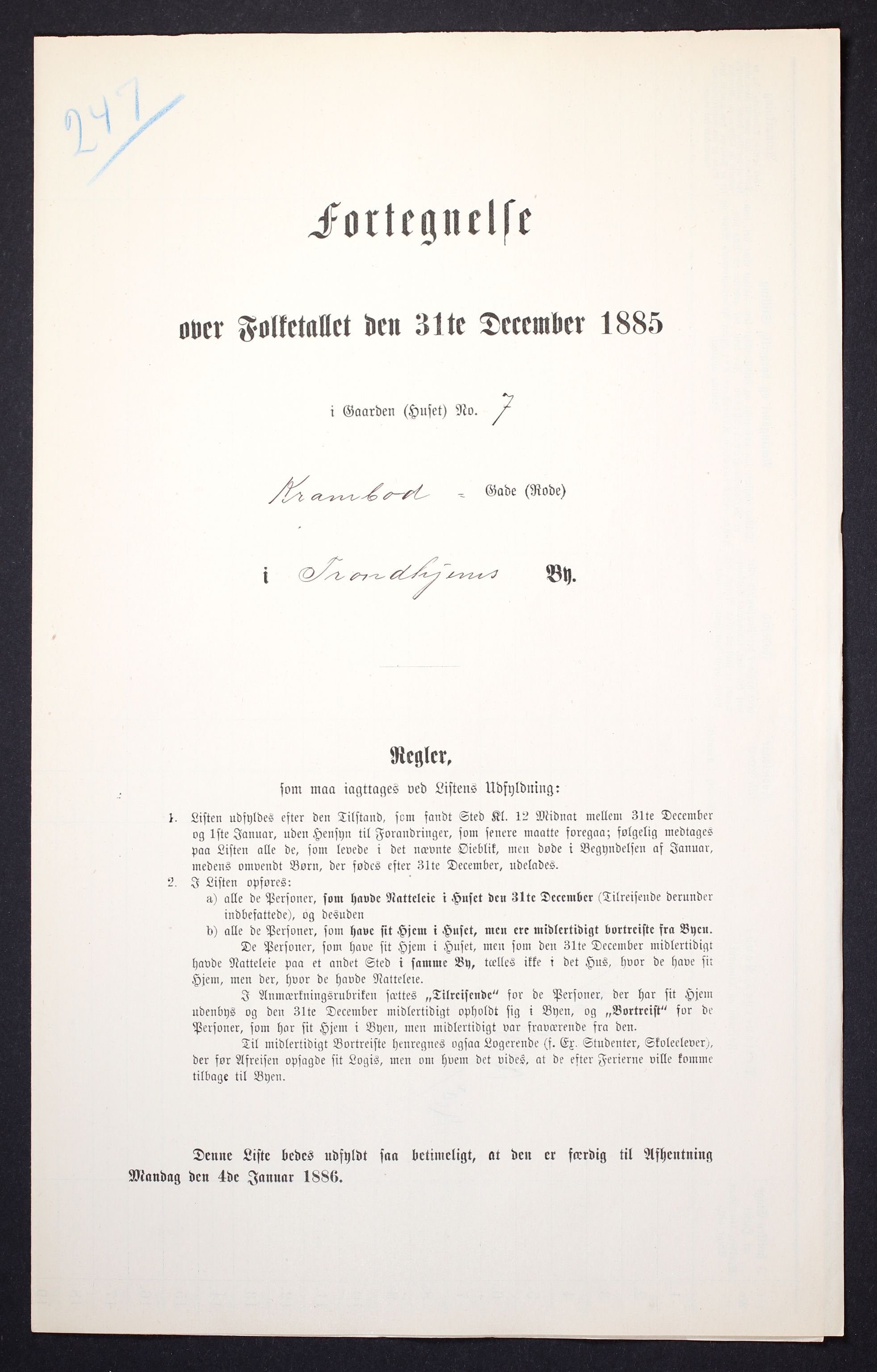 SAT, Folketelling 1885 for 1601 Trondheim kjøpstad, 1885, s. 1052