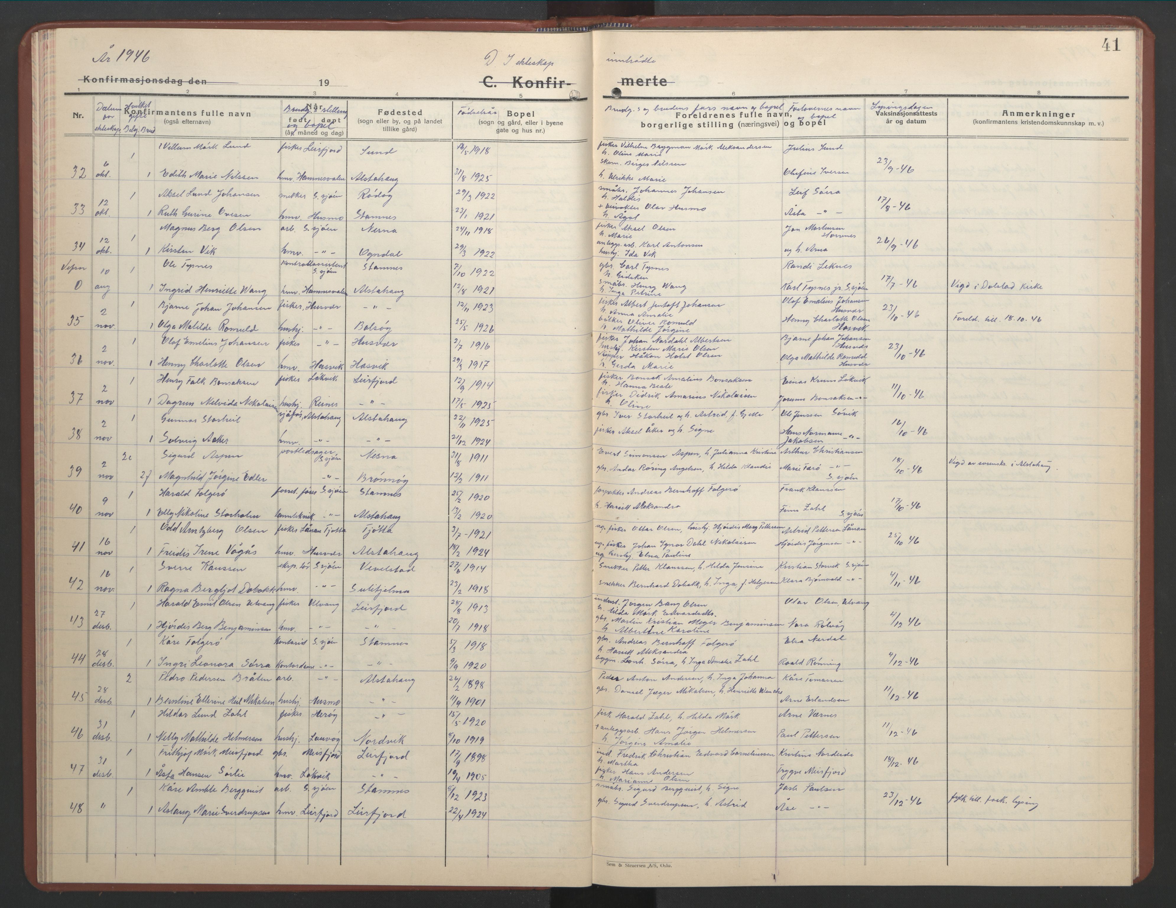 Ministerialprotokoller, klokkerbøker og fødselsregistre - Nordland, AV/SAT-A-1459/831/L0481: Klokkerbok nr. 831C08, 1935-1948, s. 41