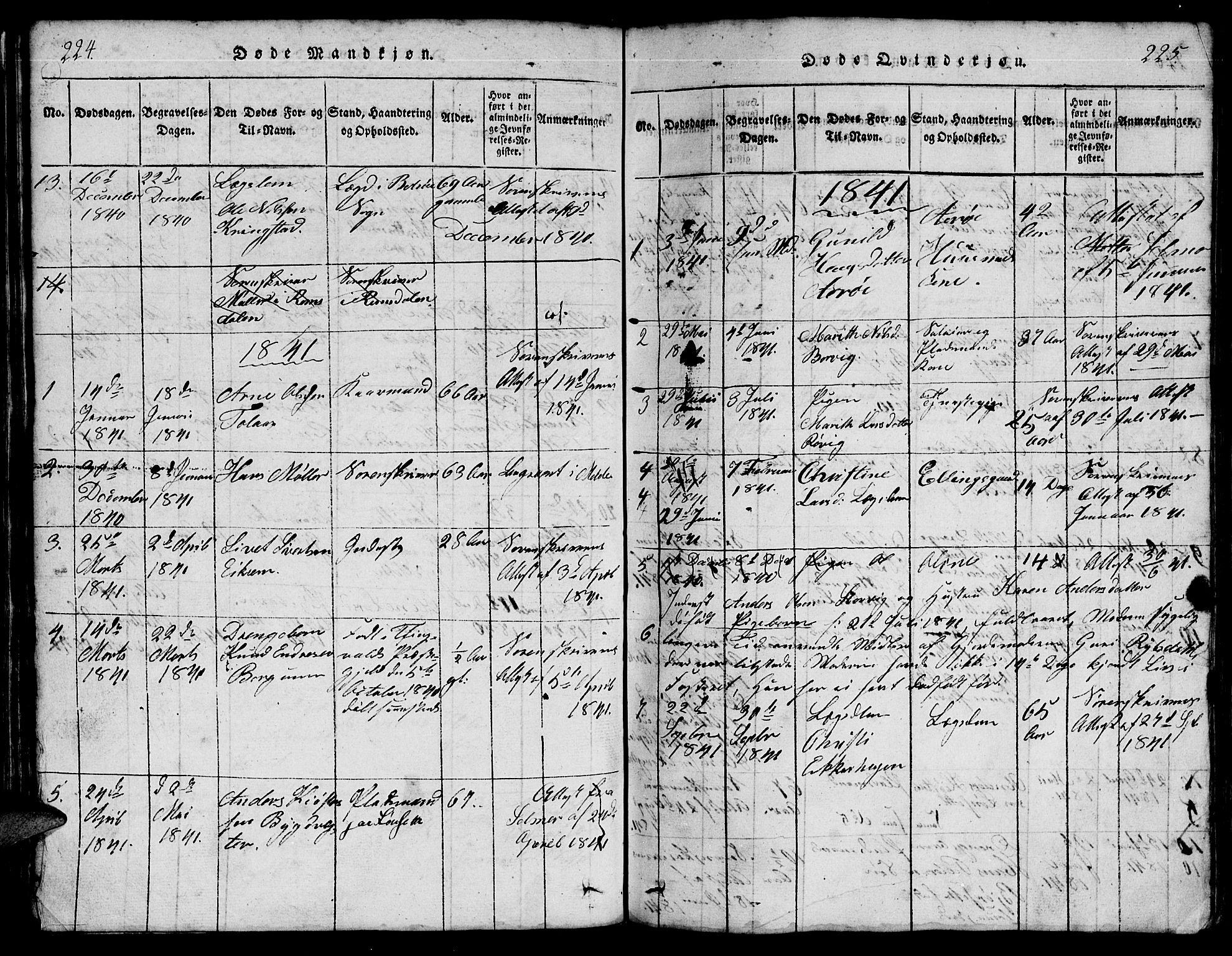 Ministerialprotokoller, klokkerbøker og fødselsregistre - Møre og Romsdal, AV/SAT-A-1454/555/L0665: Klokkerbok nr. 555C01, 1818-1868, s. 224-225
