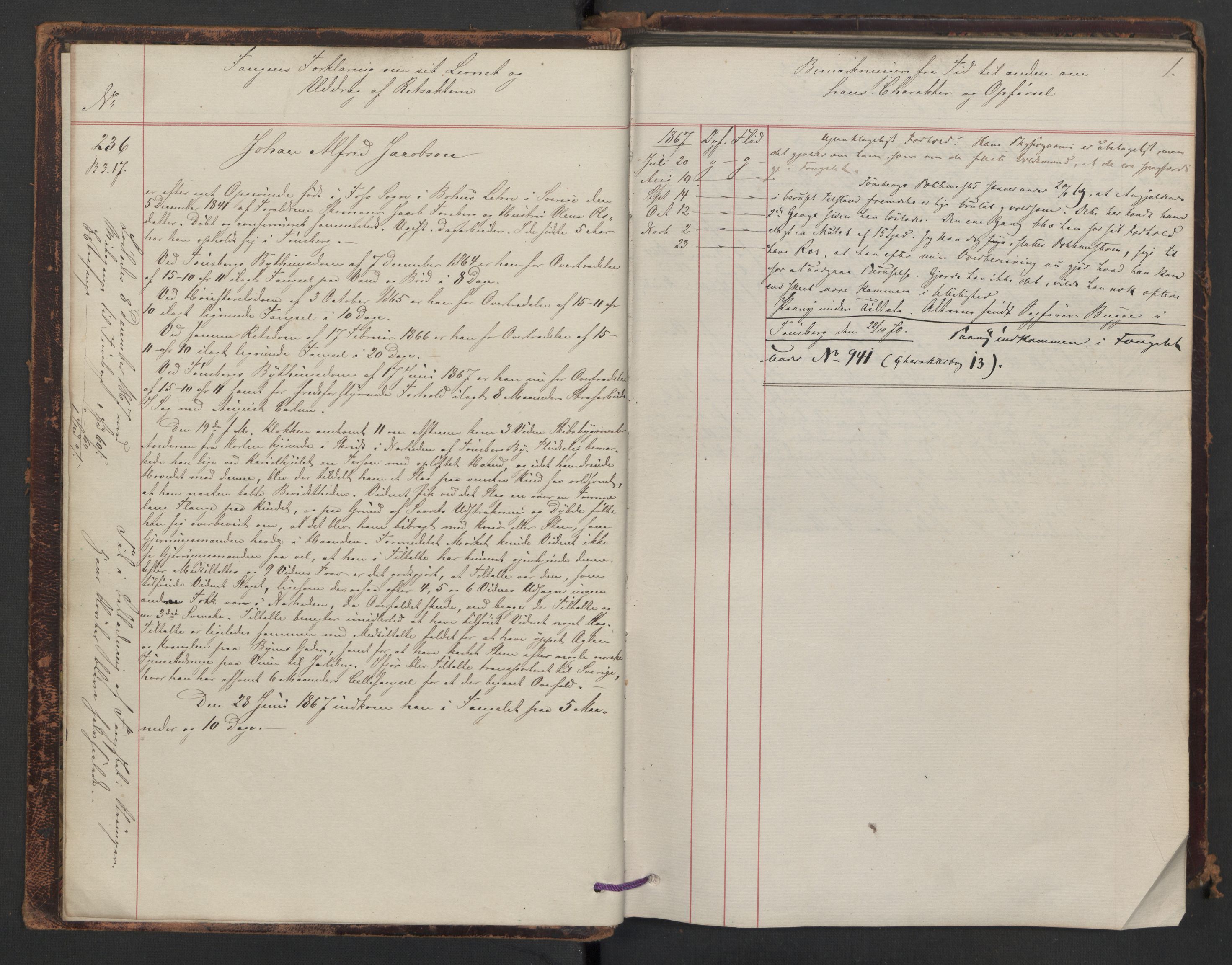 Botsfengslet, AV/RA-S-1539/D/Db/Dbb/L0011: 236d - 537d, 1867-1868, s. 1