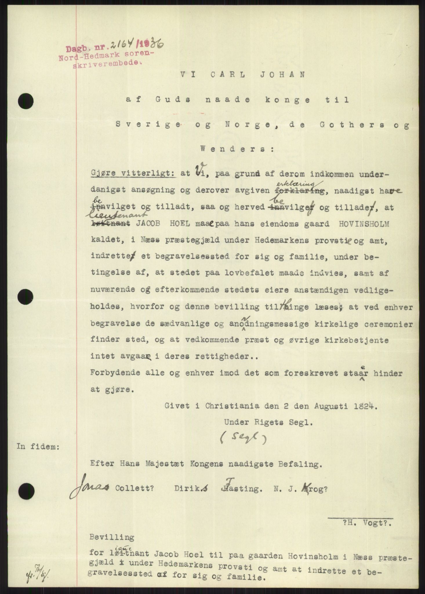 Nord-Hedmark sorenskriveri, SAH/TING-012/H/Hb/Hbf/L0001: Pantebok nr. B1, 1936-1936, Dagboknr: 2164/1936