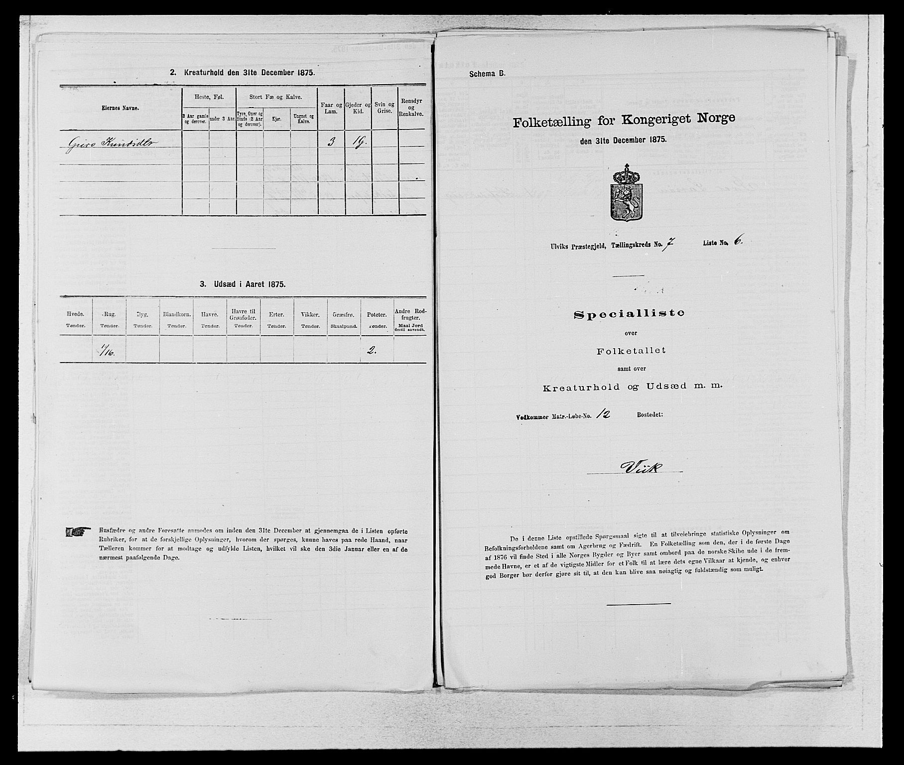 SAB, Folketelling 1875 for 1233P Ulvik prestegjeld, 1875, s. 1143