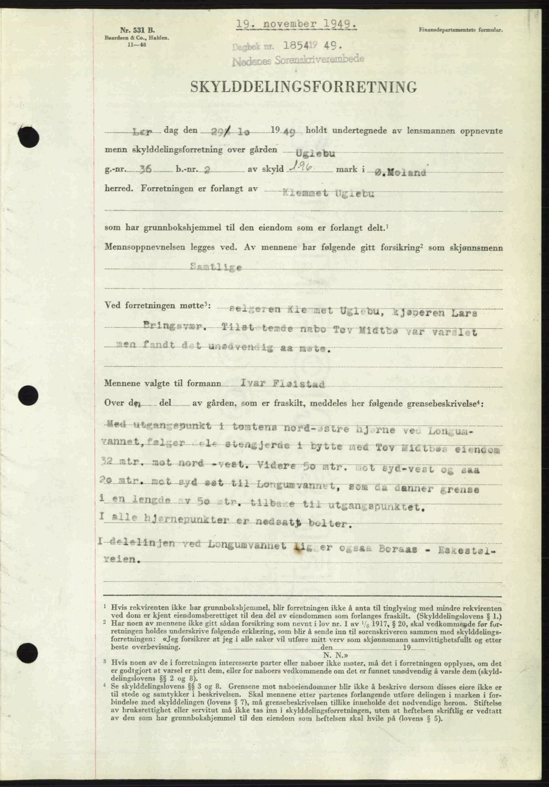 Nedenes sorenskriveri, AV/SAK-1221-0006/G/Gb/Gba/L0061: Pantebok nr. A13, 1949-1949, Dagboknr: 1854/1949