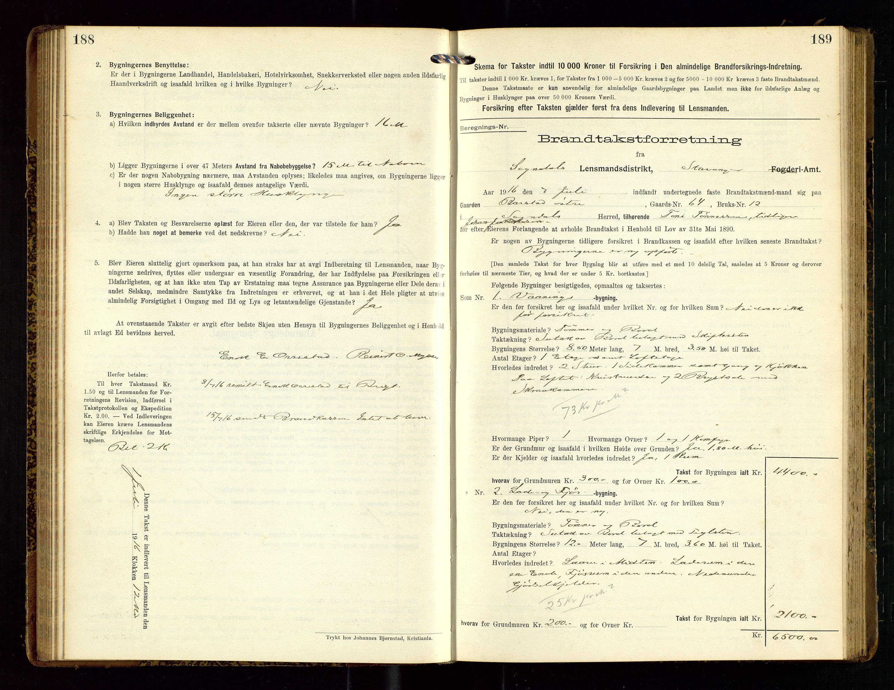 Sokndal lensmannskontor, AV/SAST-A-100417/Gob/L0003: "Brandtakst-Protokol", 1914-1917, s. 188-189