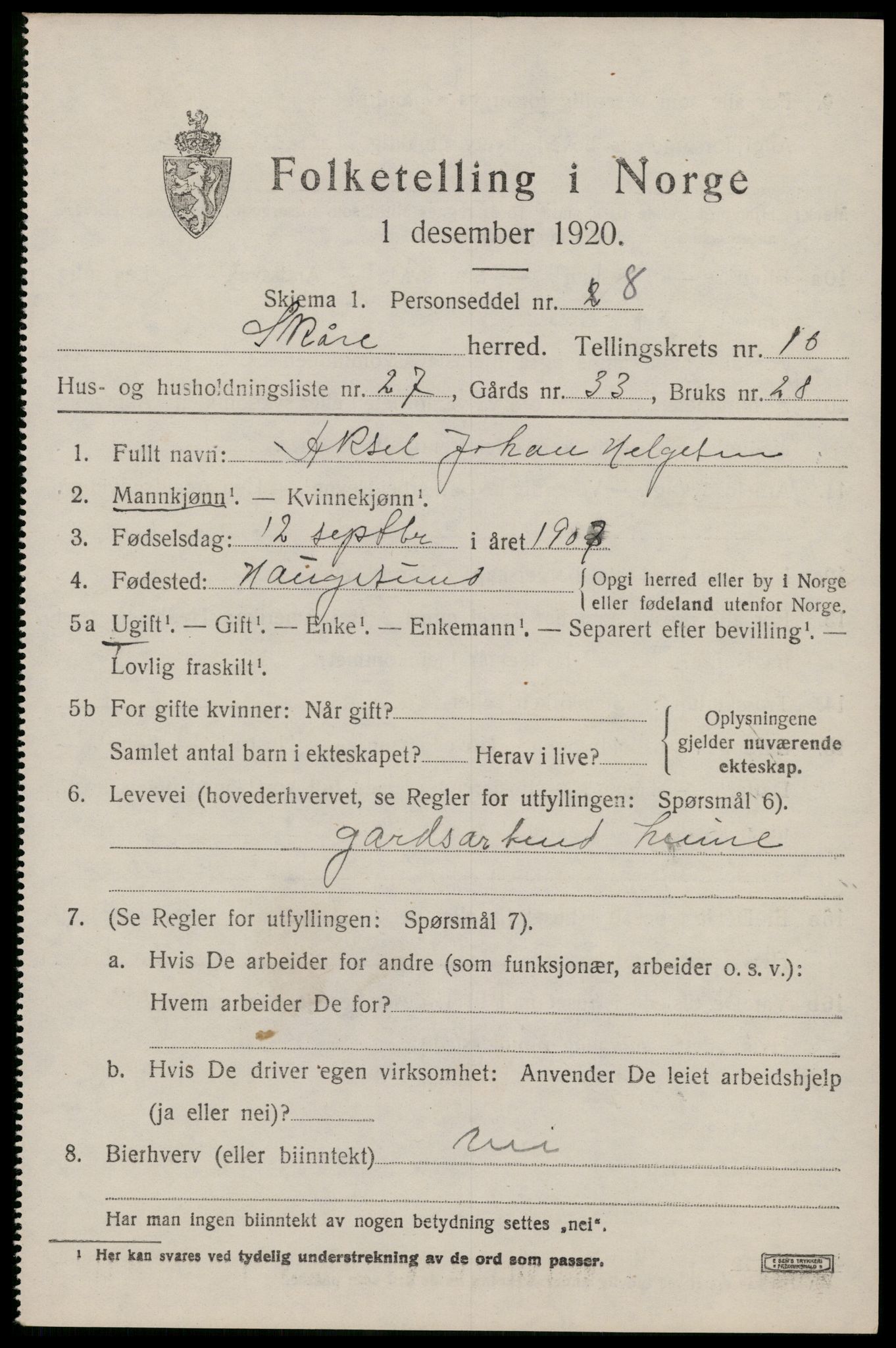 SAST, Folketelling 1920 for 1153 Skåre herred, 1920, s. 8212