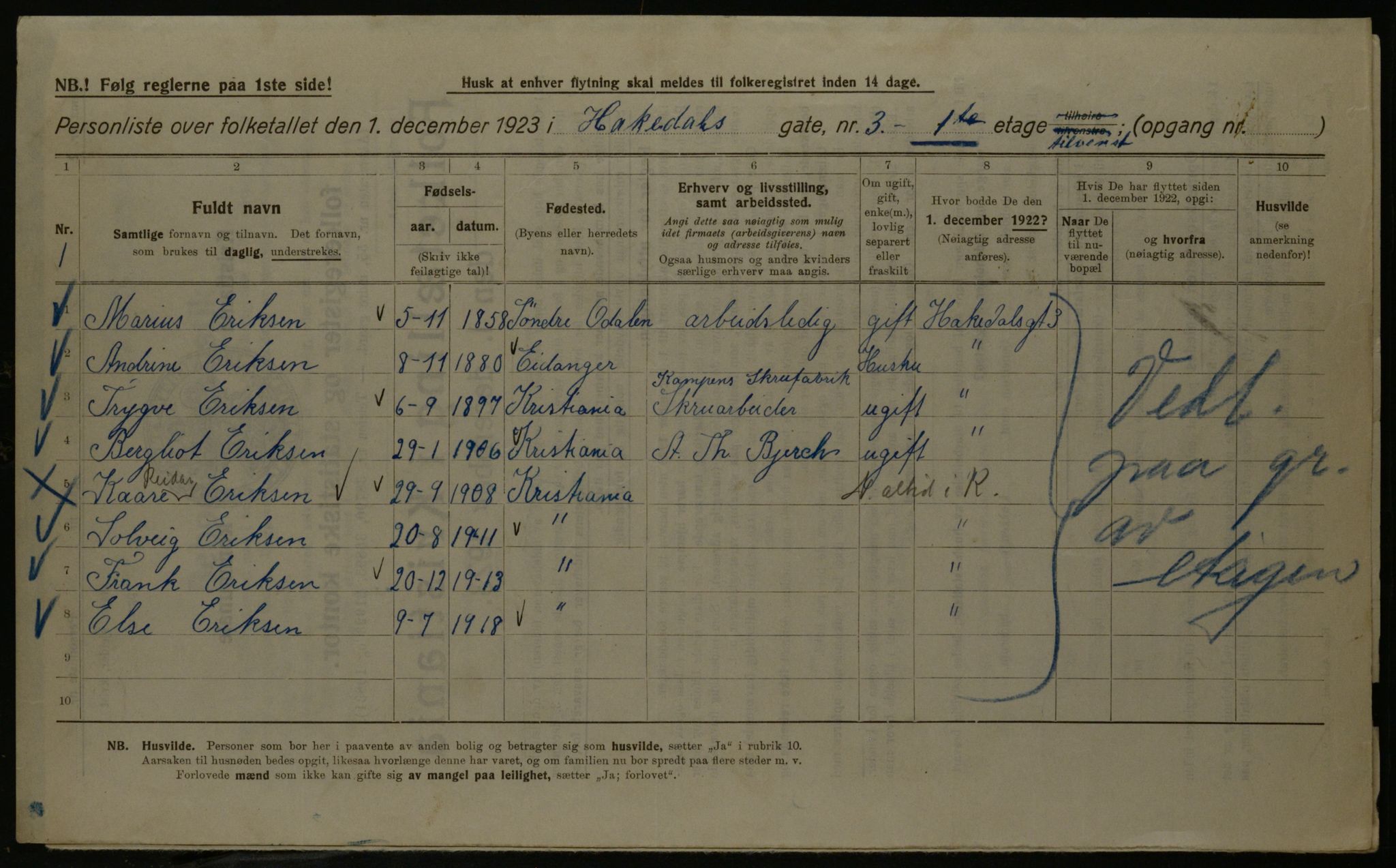 OBA, Kommunal folketelling 1.12.1923 for Kristiania, 1923, s. 27316