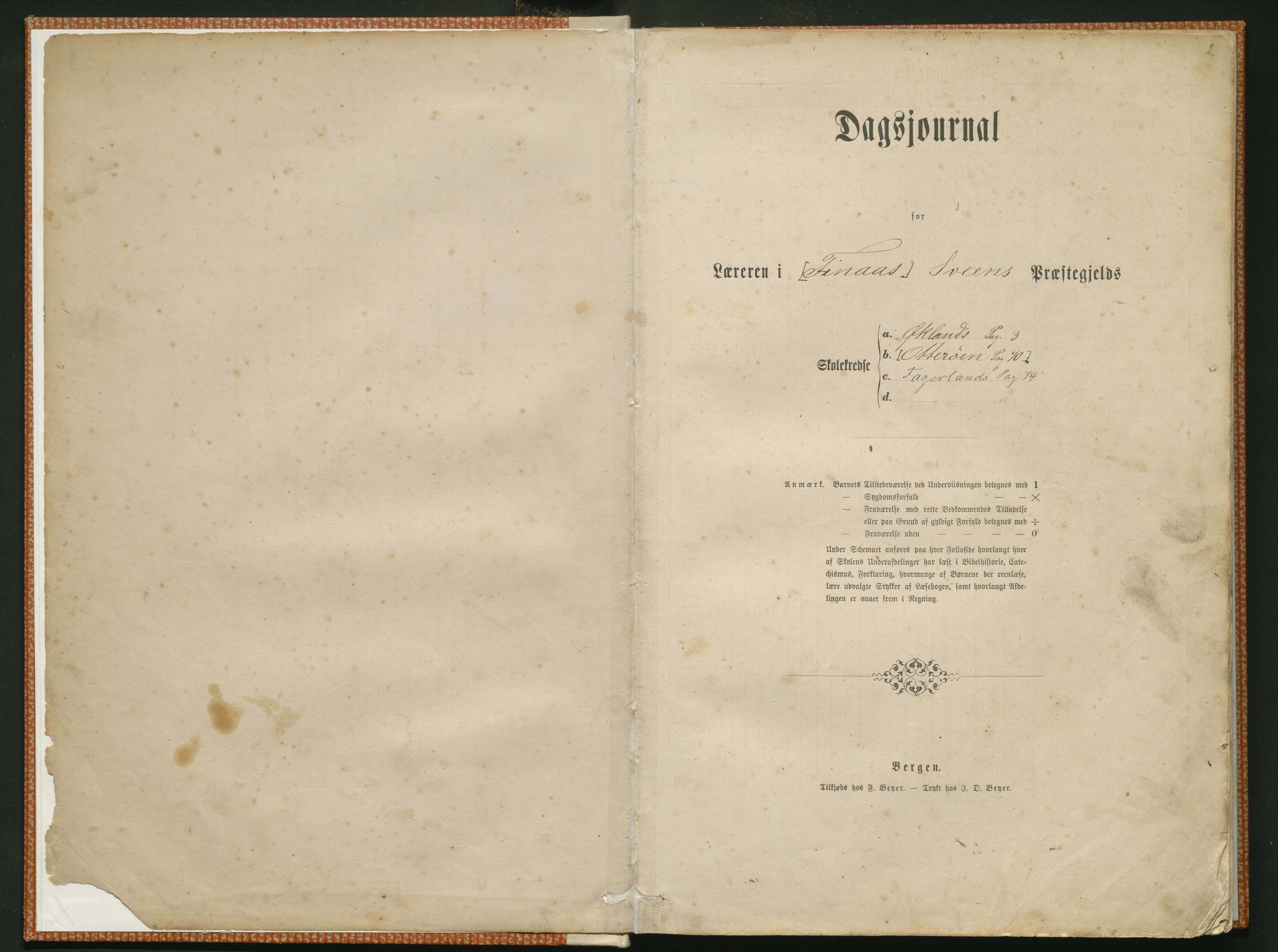 Valestrand kommune. Barneskulane, IKAH/1217-231/G/Ga/L0002: Dagsjournal for læreren i (Finnås) Sveens præstegjeld, 1869-1890