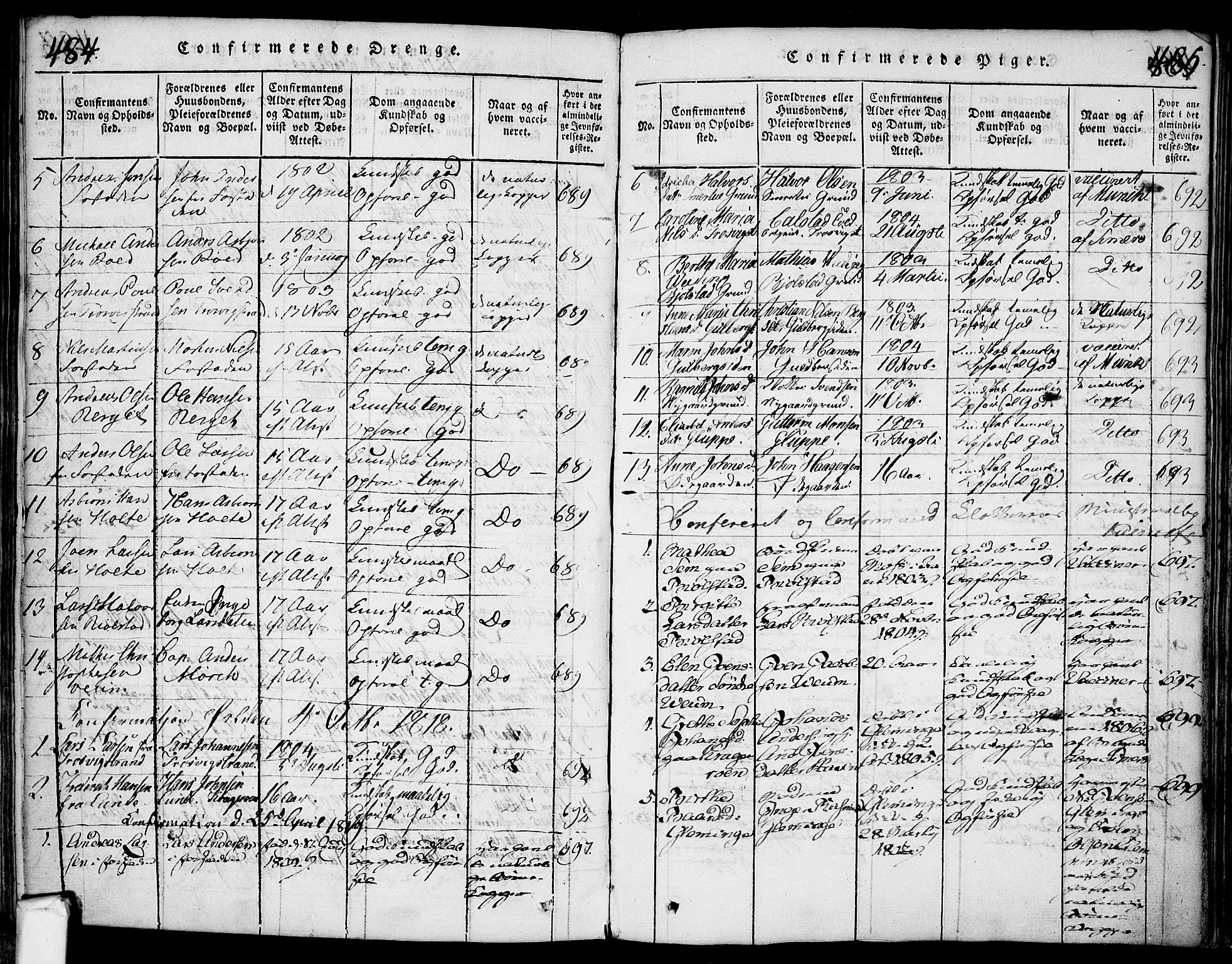 Glemmen prestekontor Kirkebøker, AV/SAO-A-10908/F/Fa/L0004: Ministerialbok nr. 4, 1816-1838, s. 484-485