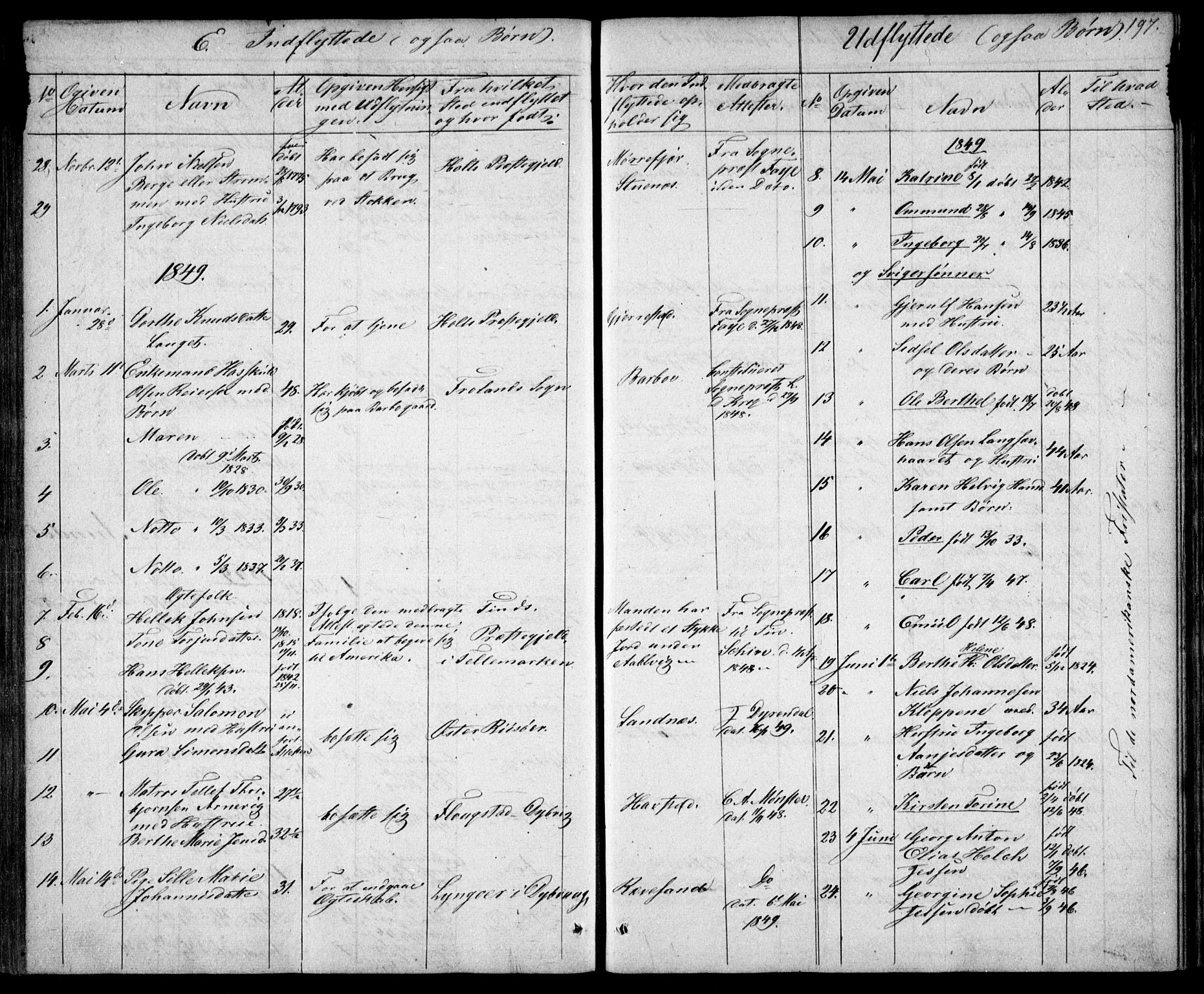 Tromøy sokneprestkontor, AV/SAK-1111-0041/F/Fb/L0001: Klokkerbok nr. B 1, 1843-1850, s. 197