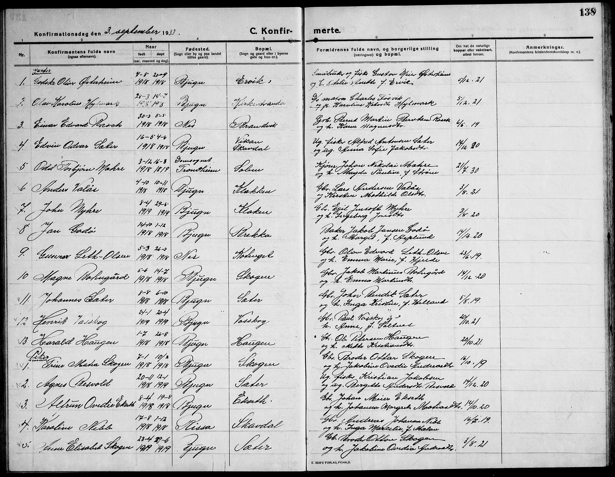 Ministerialprotokoller, klokkerbøker og fødselsregistre - Sør-Trøndelag, AV/SAT-A-1456/651/L0648: Klokkerbok nr. 651C02, 1915-1945, s. 138