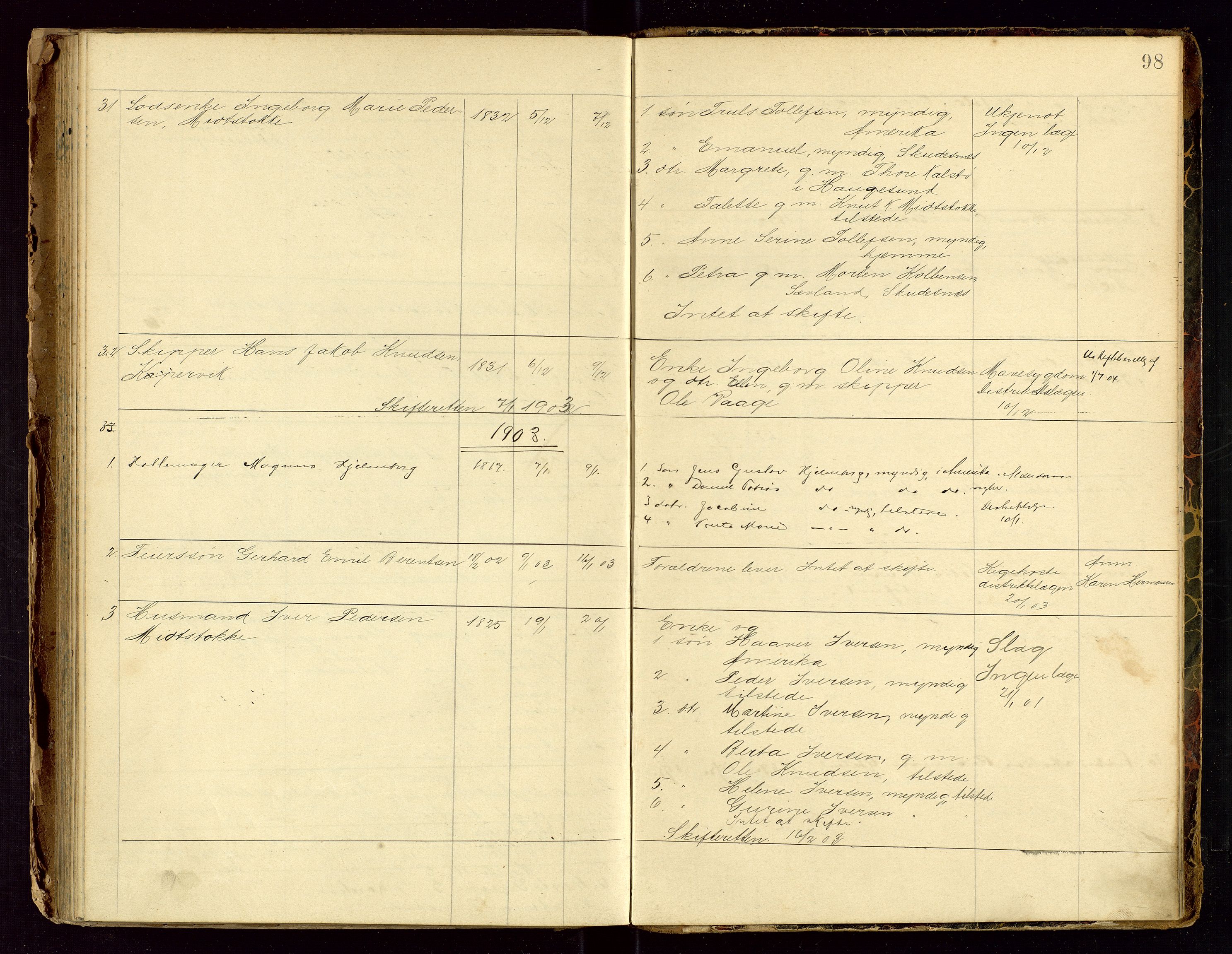 Avaldsnes lensmannskontor, SAST/A-100286/Gga/L0001: "Dødslistene Avaldsnæs Prtgd  2 - 87  Kopervig Sogn  38 - 120", 1897-1916, s. 98