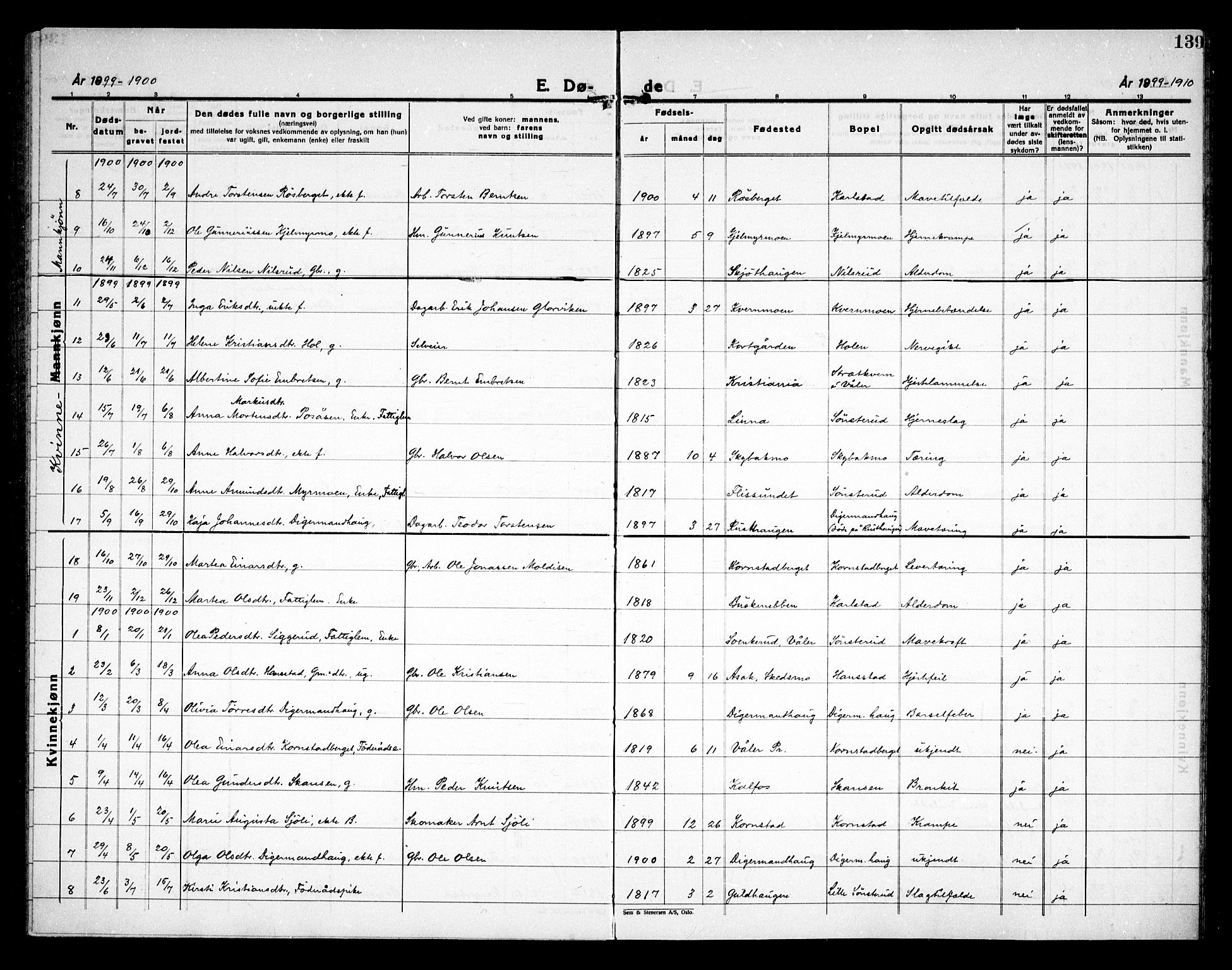 Åsnes prestekontor, SAH/PREST-042/H/Ha/Haa/L0000D: Ministerialbok nr. 0B, 1890-1929, s. 139