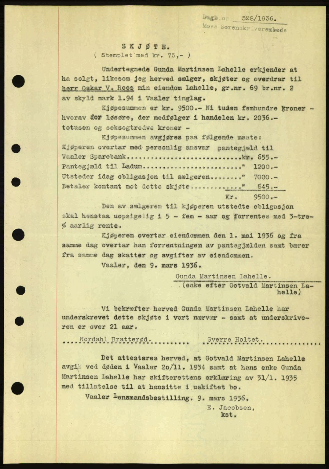 Moss sorenskriveri, SAO/A-10168: Pantebok nr. A1, 1936-1936, Dagboknr: 528/1936