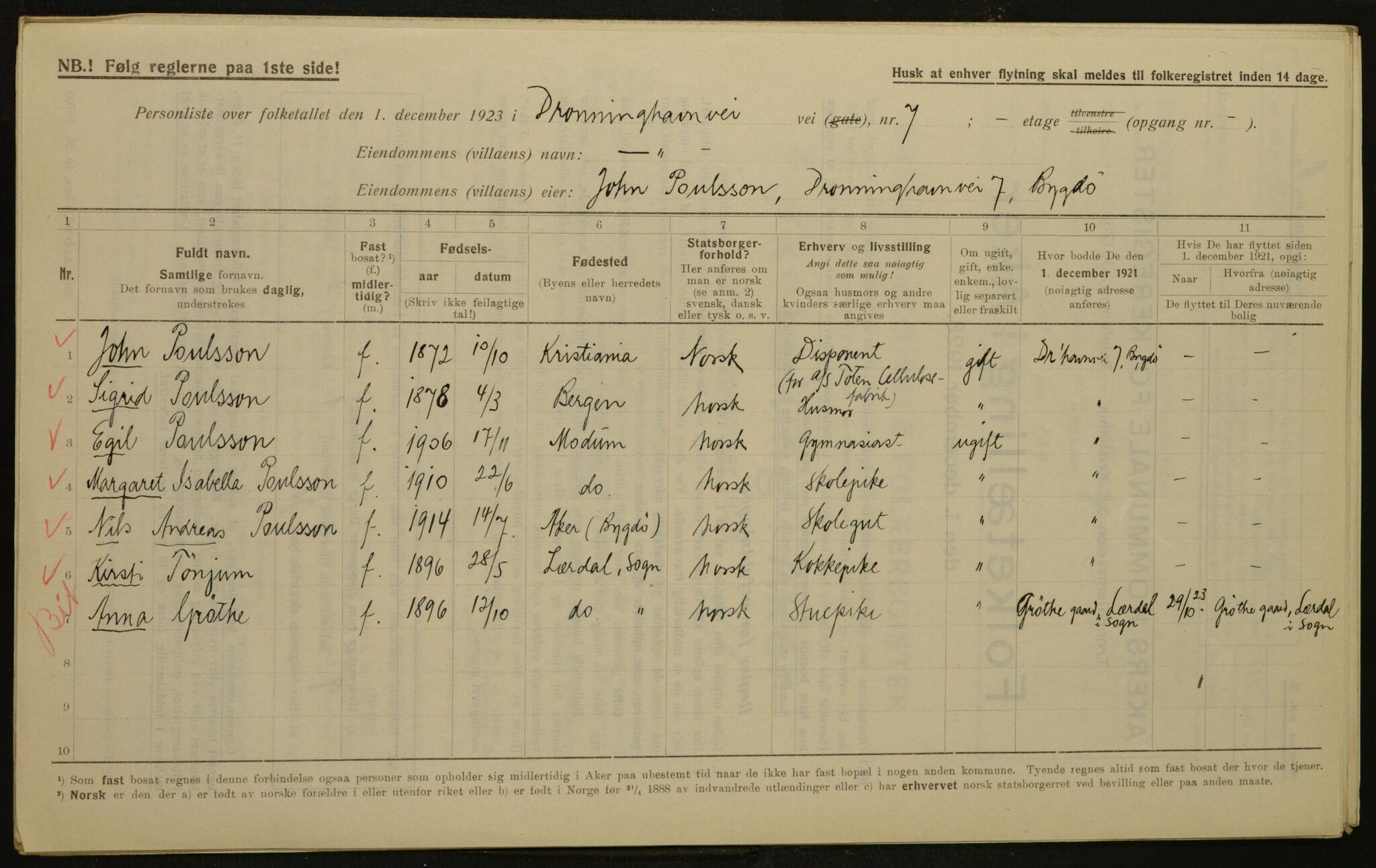 , Kommunal folketelling 1.12.1923 for Aker, 1923, s. 1531