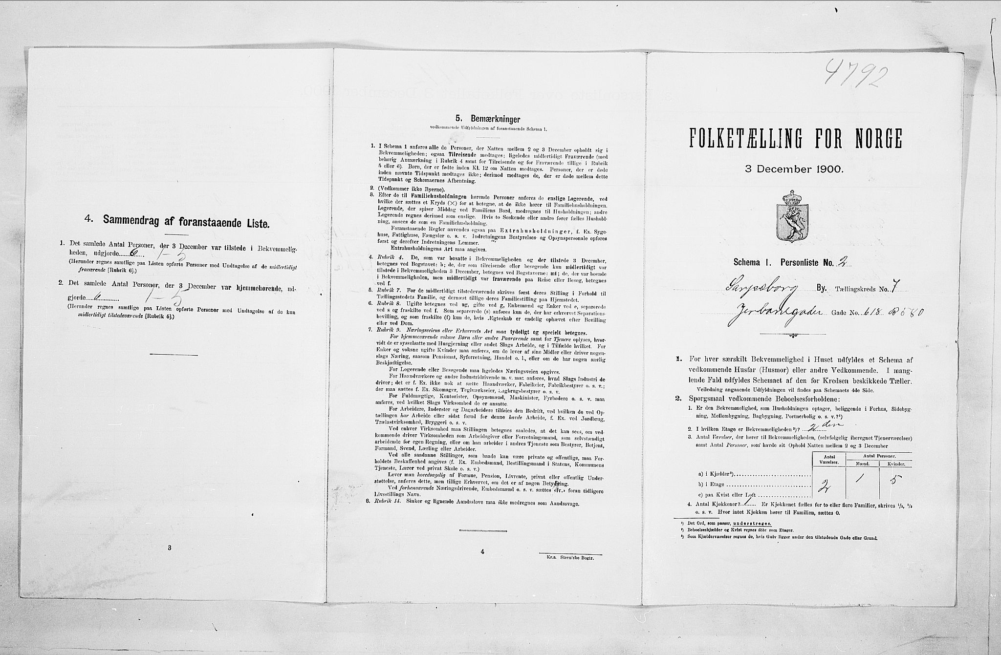 SAO, Folketelling 1900 for 0102 Sarpsborg kjøpstad, 1900