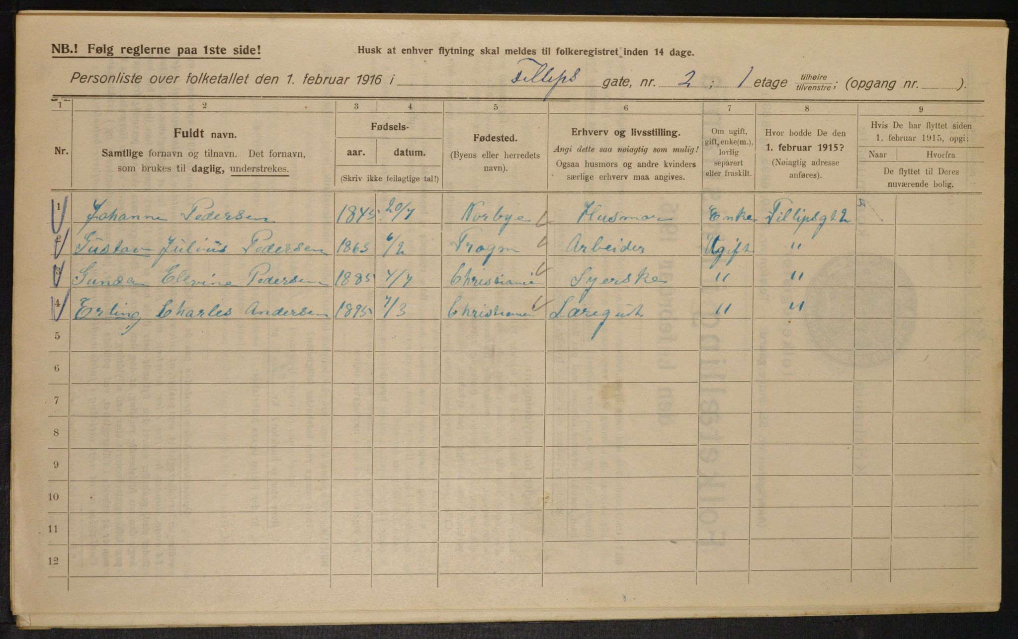 OBA, Kommunal folketelling 1.2.1916 for Kristiania, 1916, s. 24619