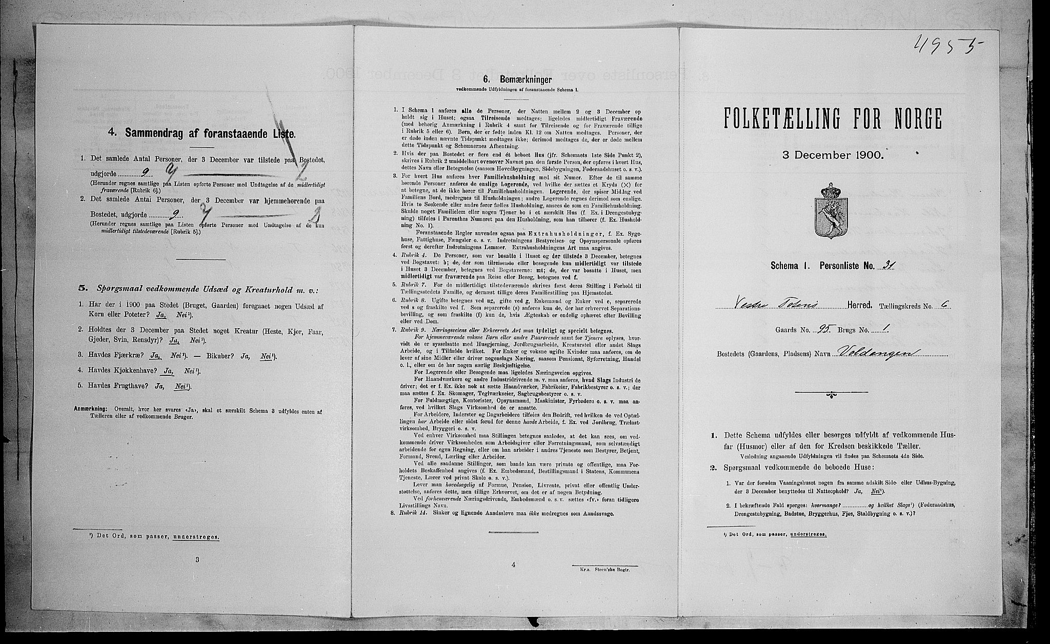 SAH, Folketelling 1900 for 0529 Vestre Toten herred, 1900, s. 1092