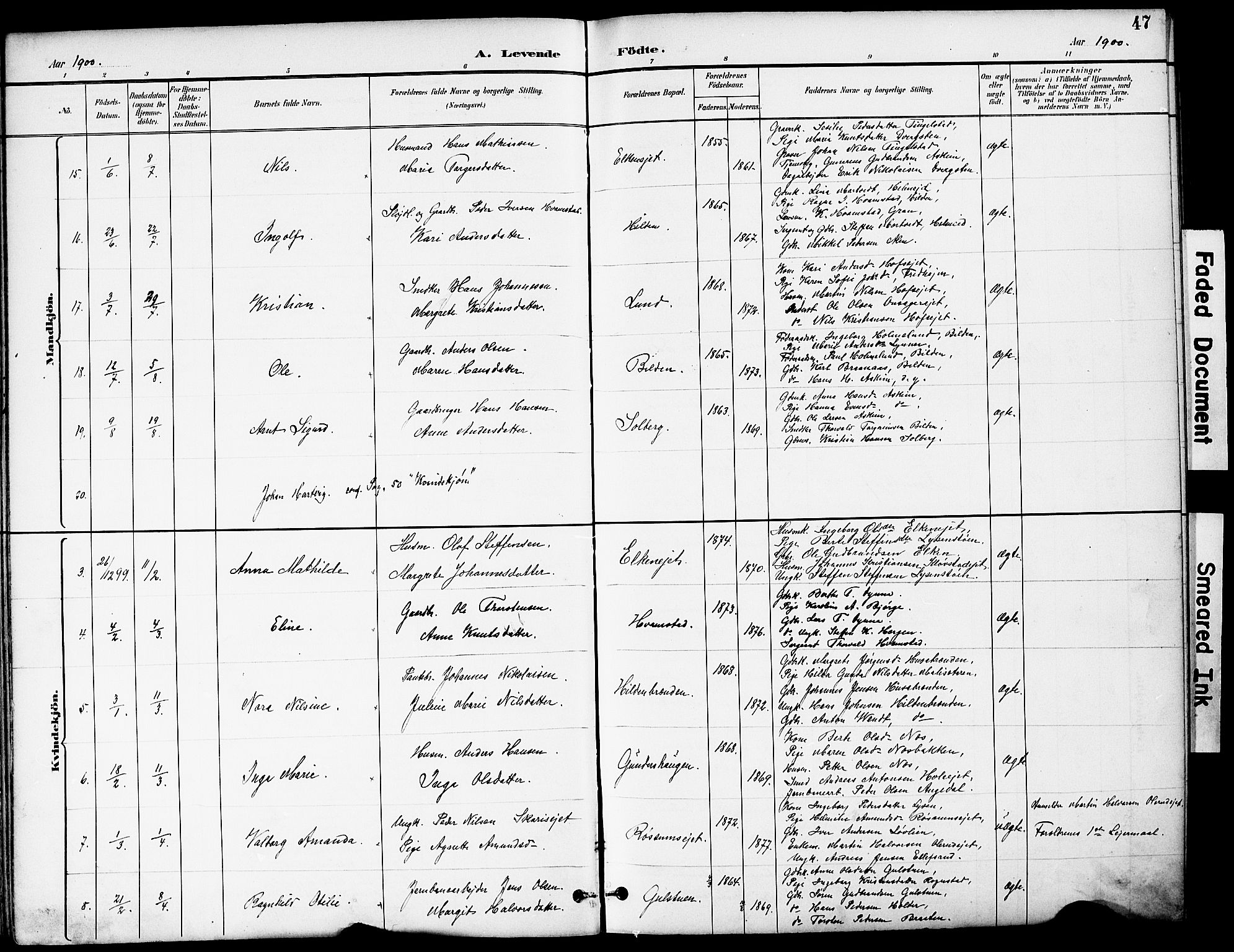 Brandbu prestekontor, AV/SAH-PREST-114/H/Ha/Hab/L0006: Klokkerbok nr. 6, 1893-1902, s. 47