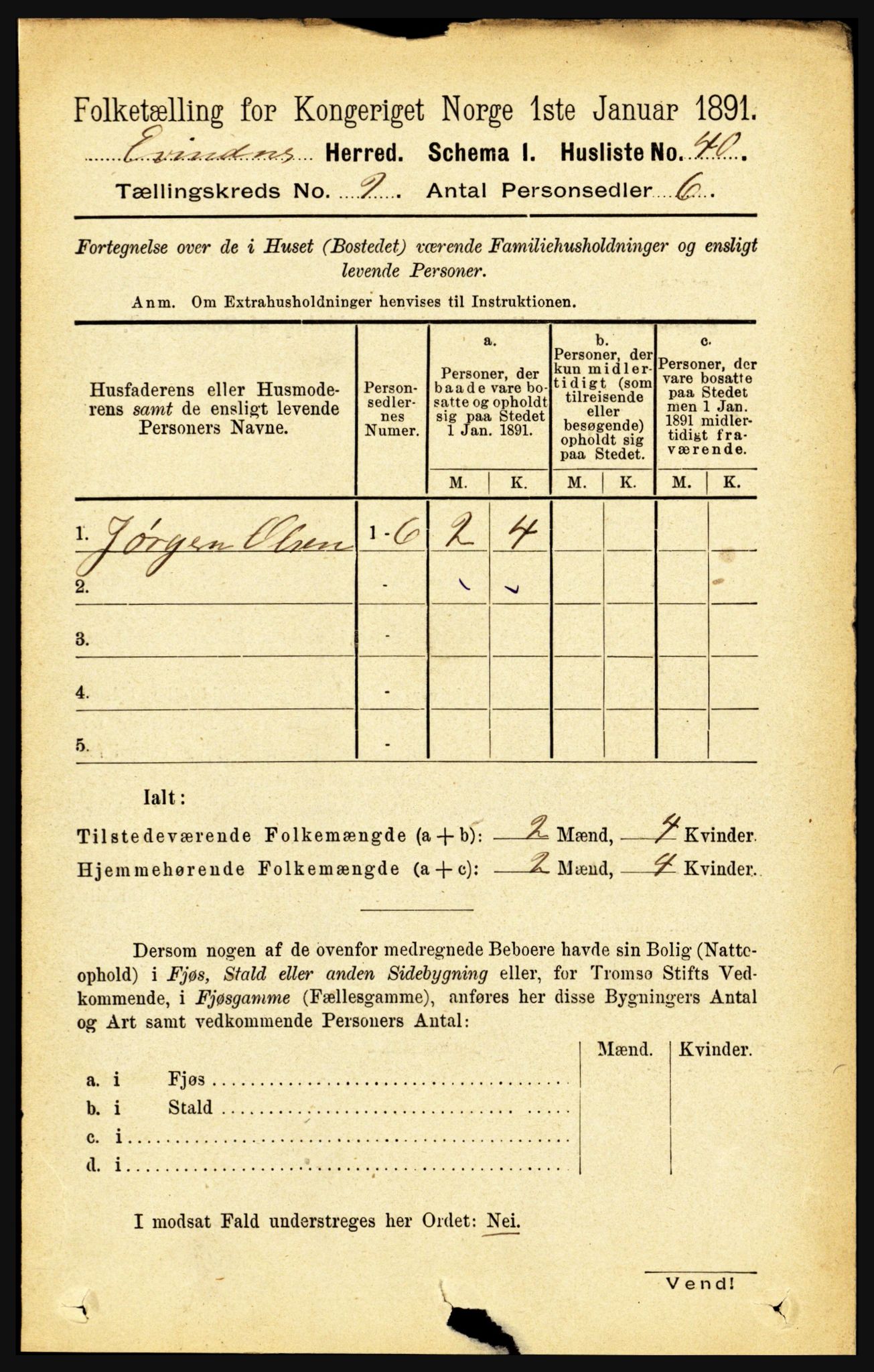 RA, Folketelling 1891 for 1853 Evenes herred, 1891, s. 2799